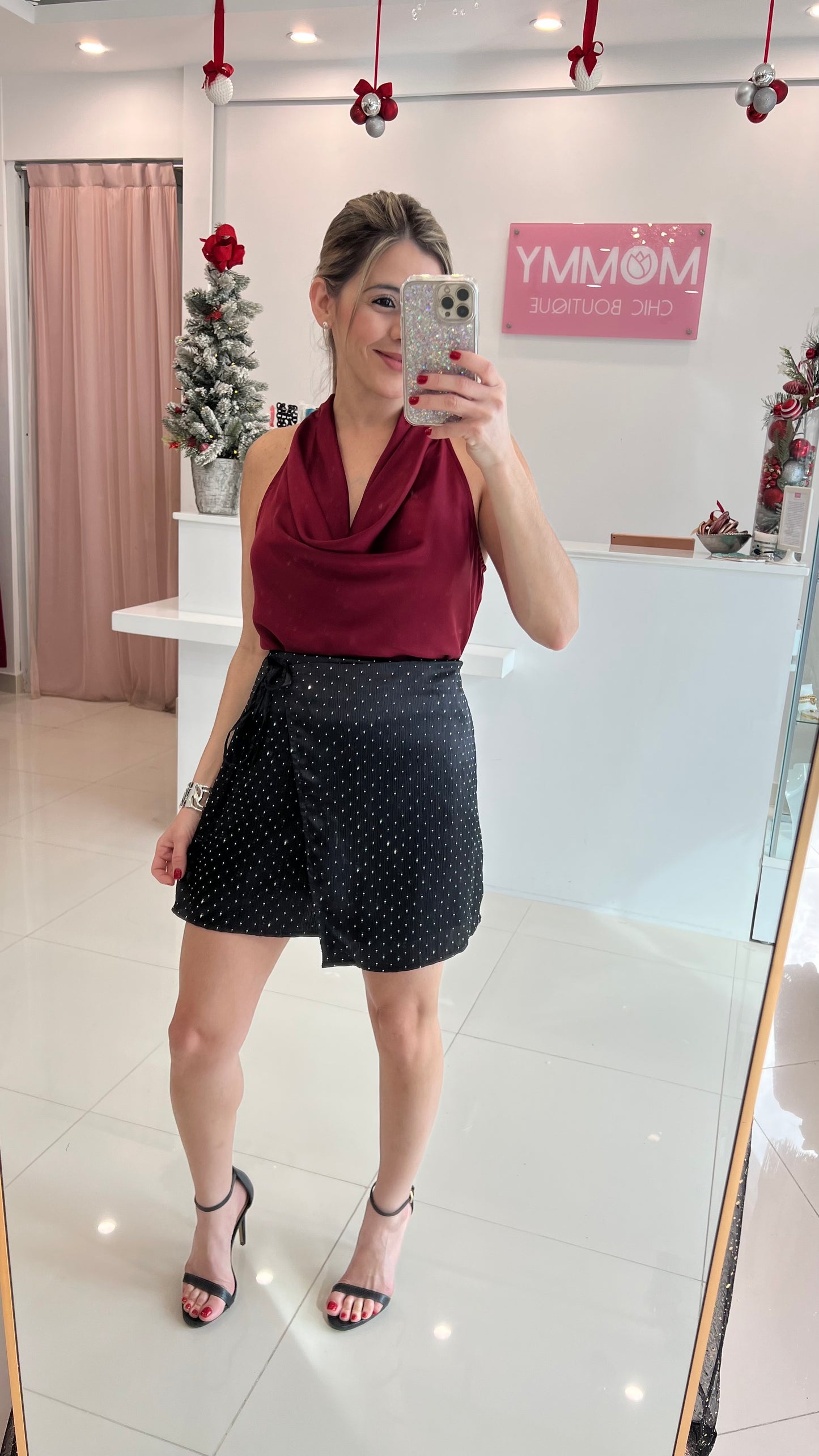 Satin Cowl Neck Top Wine