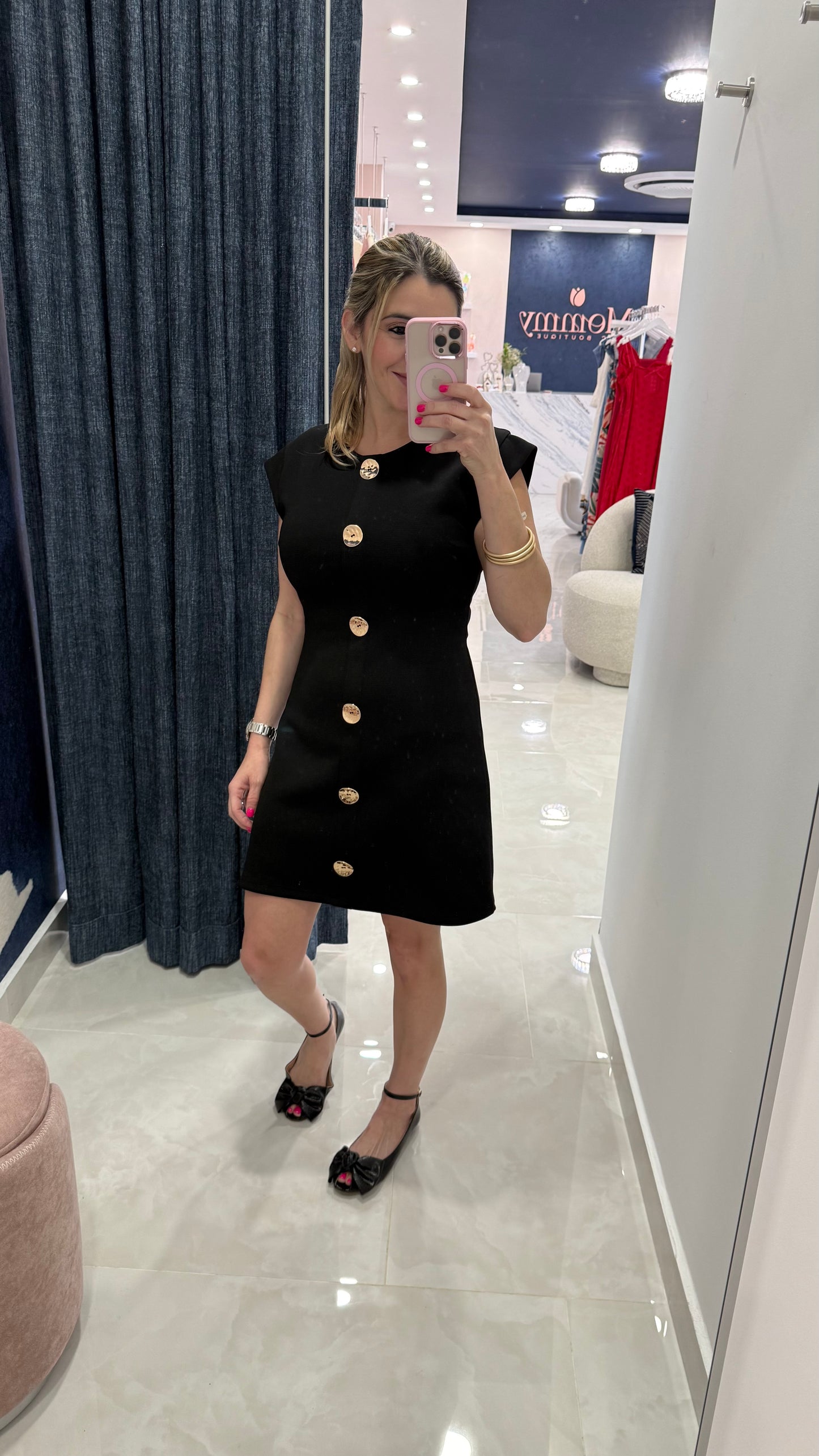 Gold Button Down Dress BLk