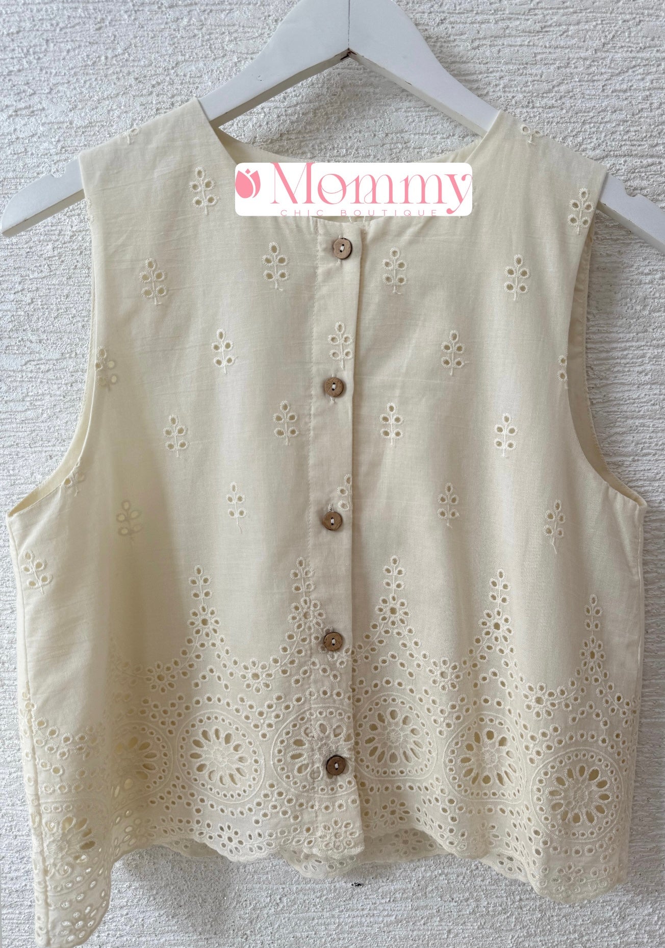 Sleeveless Eyelet Top Ivory