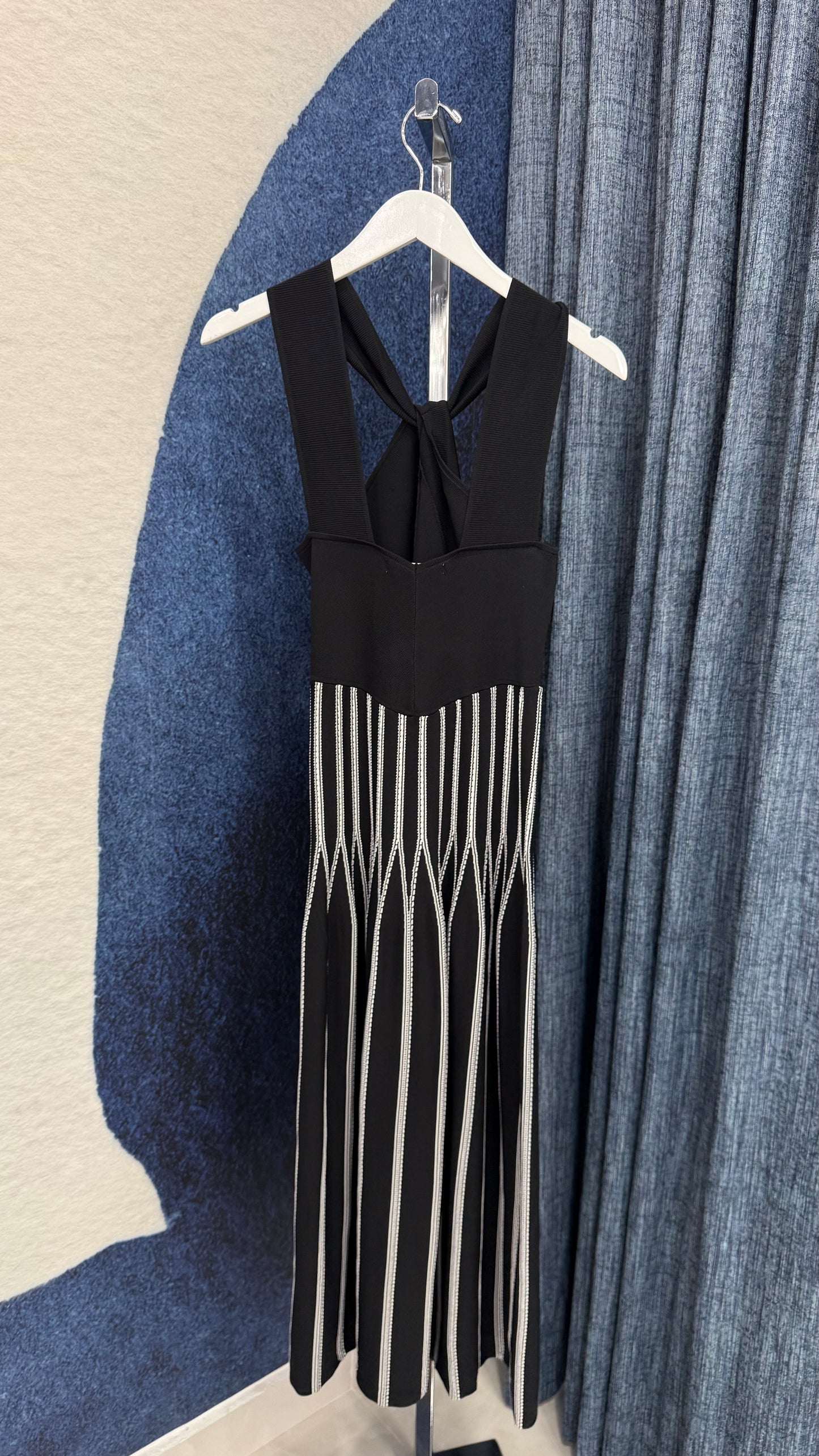 Knit Midi Dress Halter With Stripe
