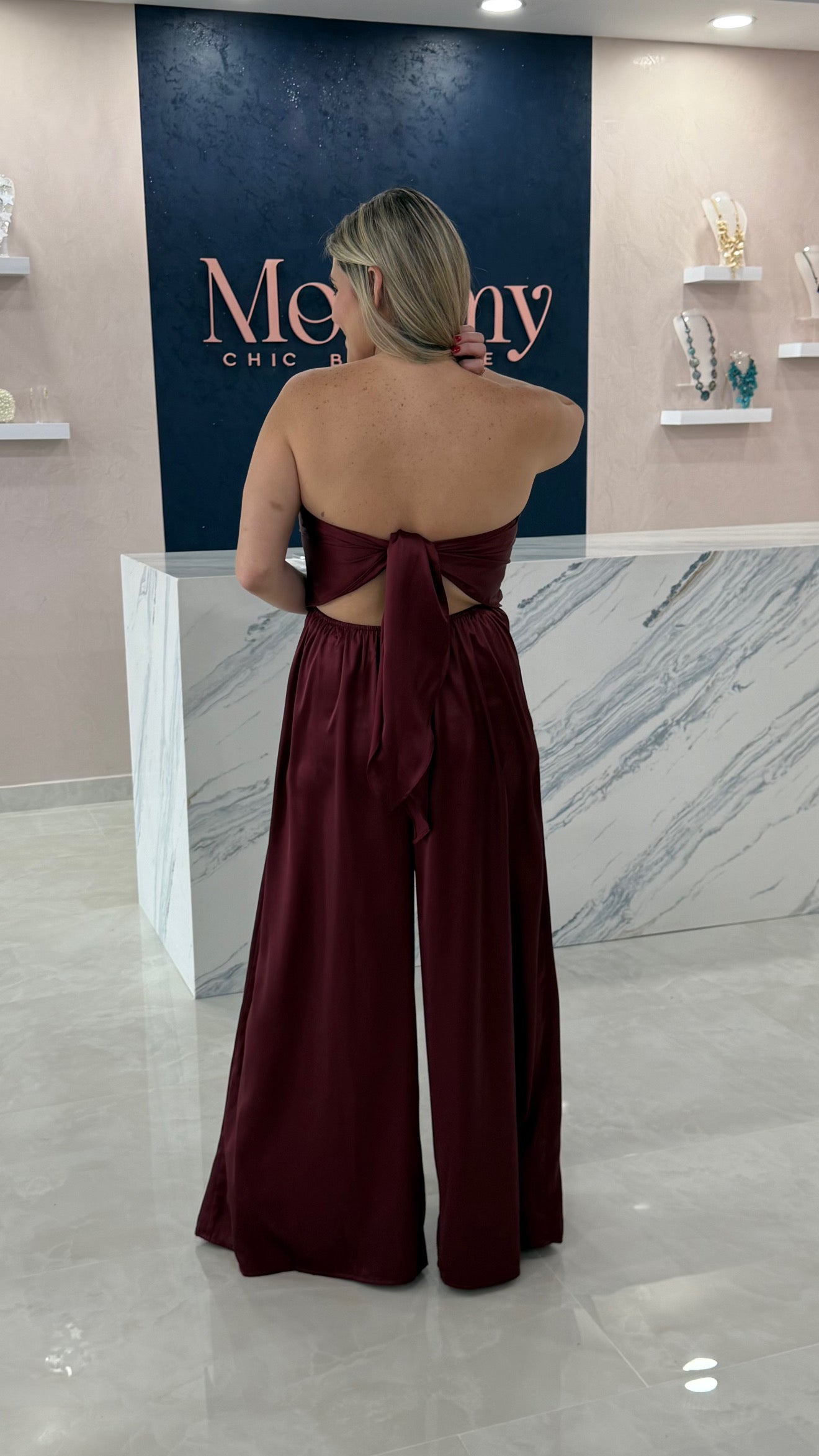 Sequin & Satin Jumpsuit Burgundy