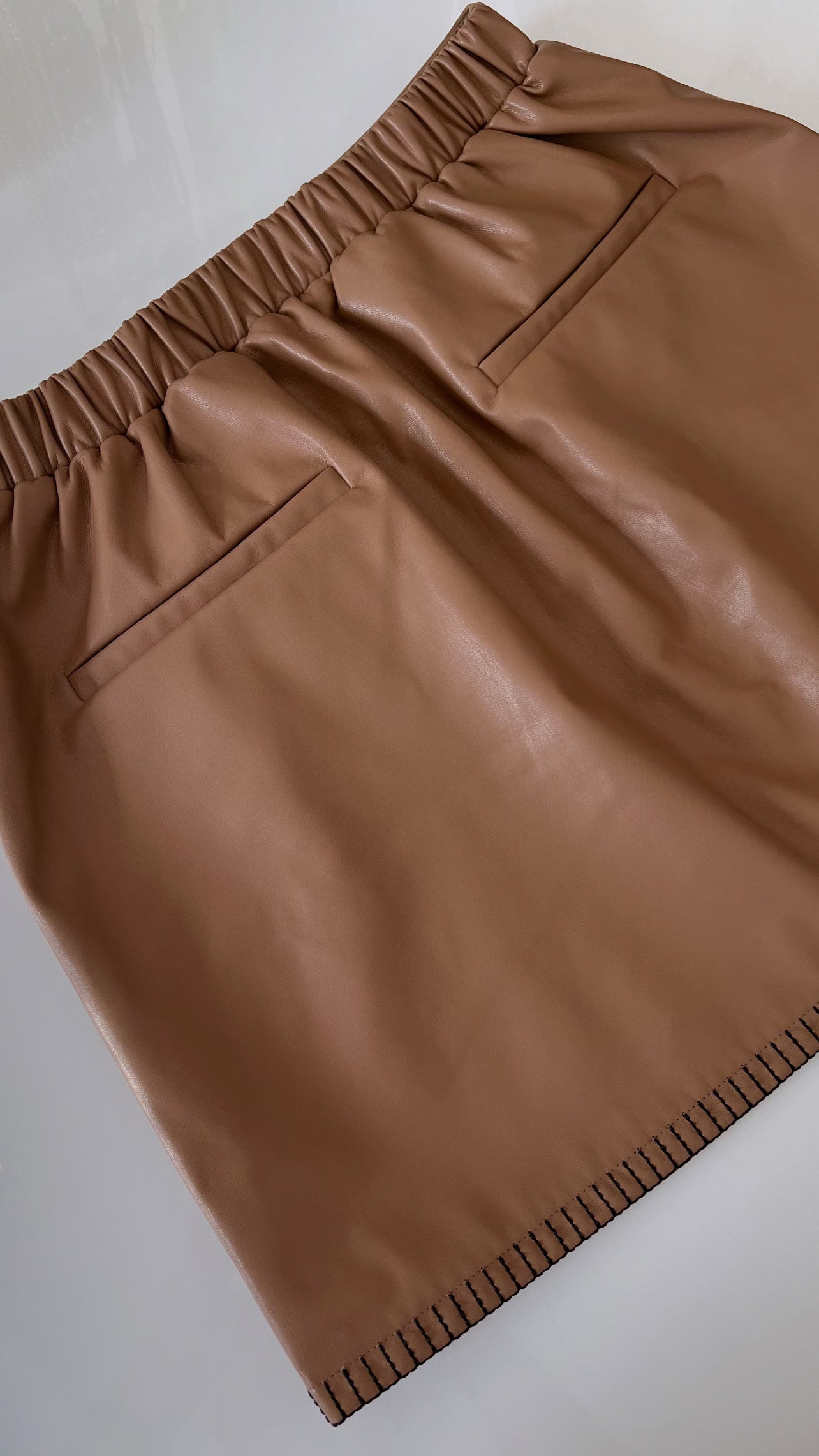 Embroidery Leather Skirt Camel