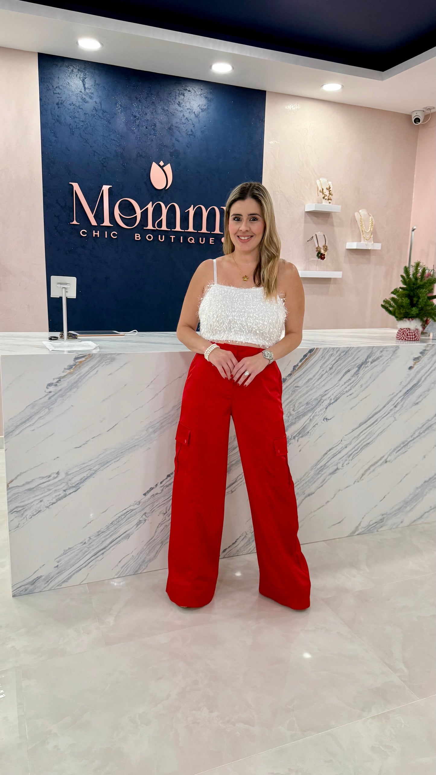 Satin Cargo Pant Red