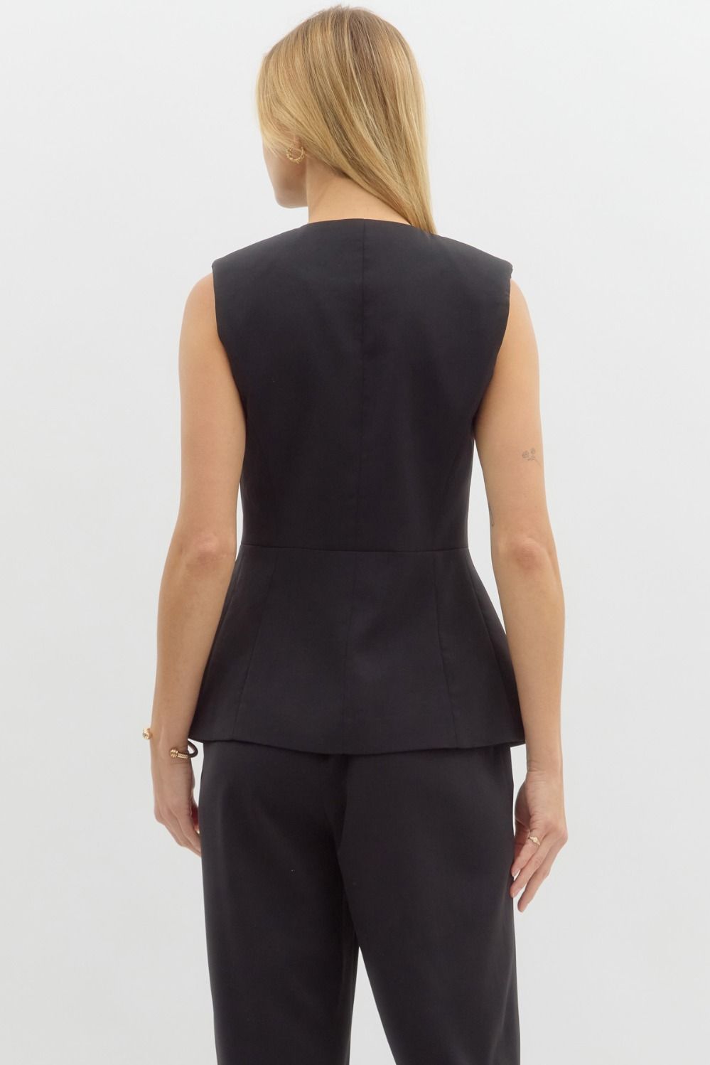 Gold Button Vest Top Black