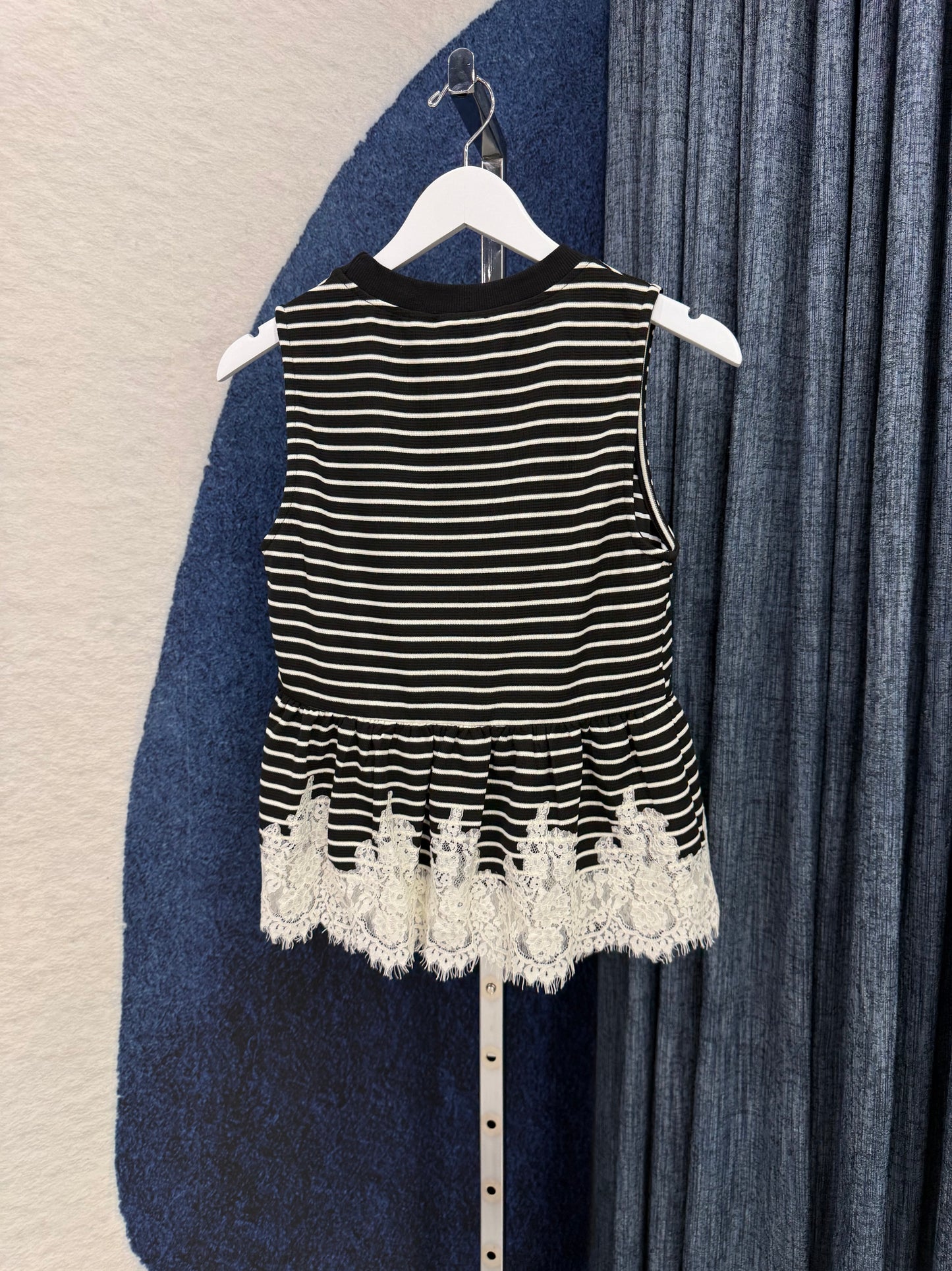 Stripe & Lace Peplum Top Black