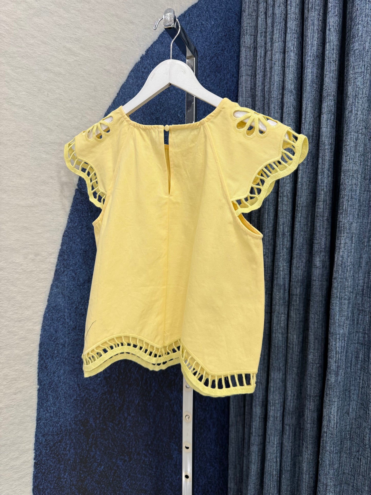 Denim Embroidered Sleeve Top Lemon