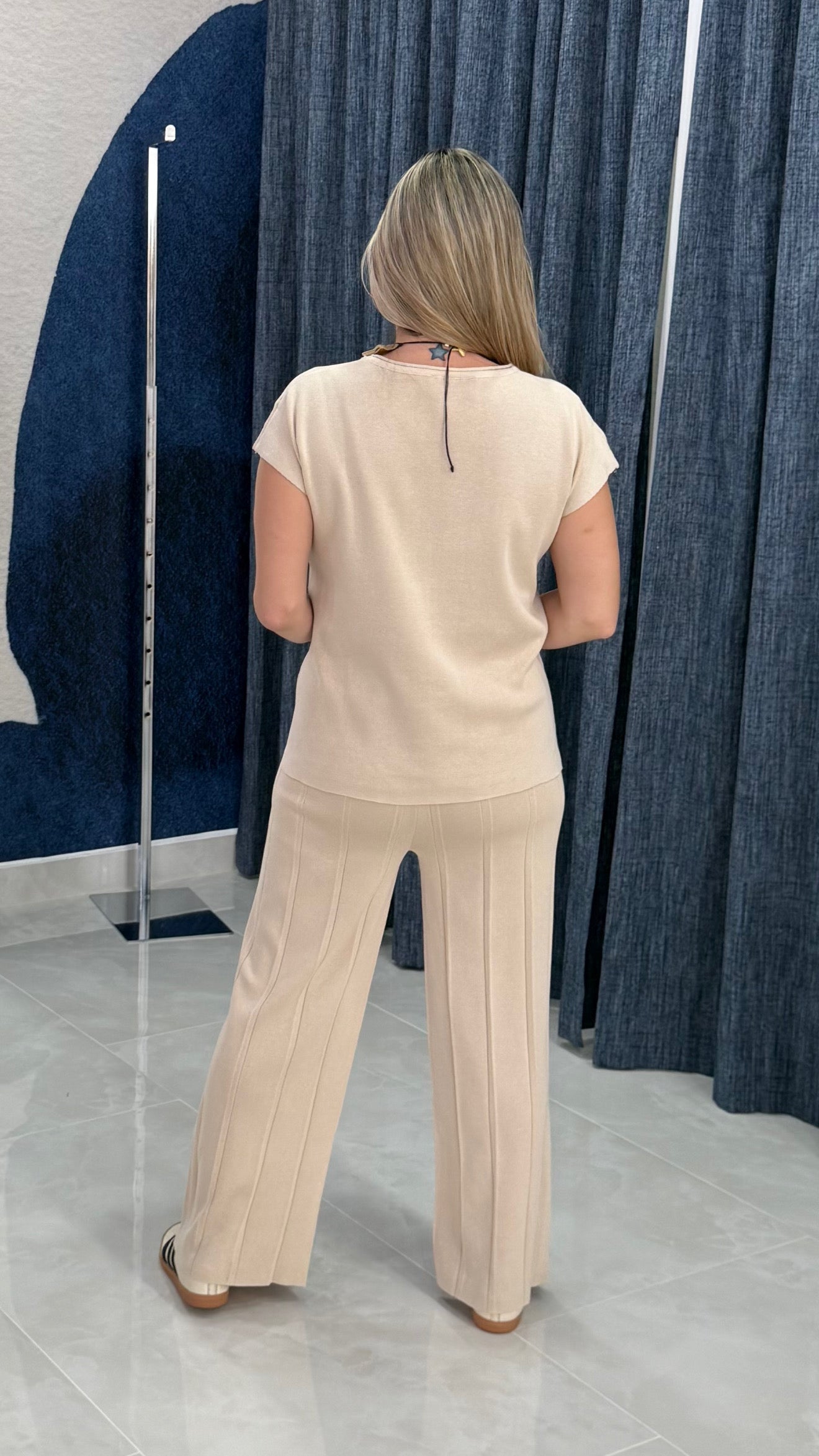 Knit Top & Pant Set Beige