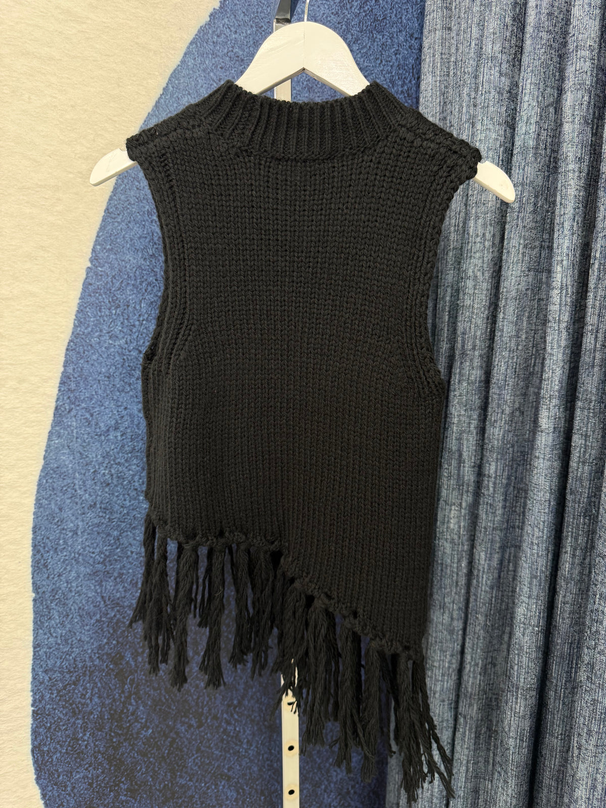 Sweater Knitted Fringe Top Black