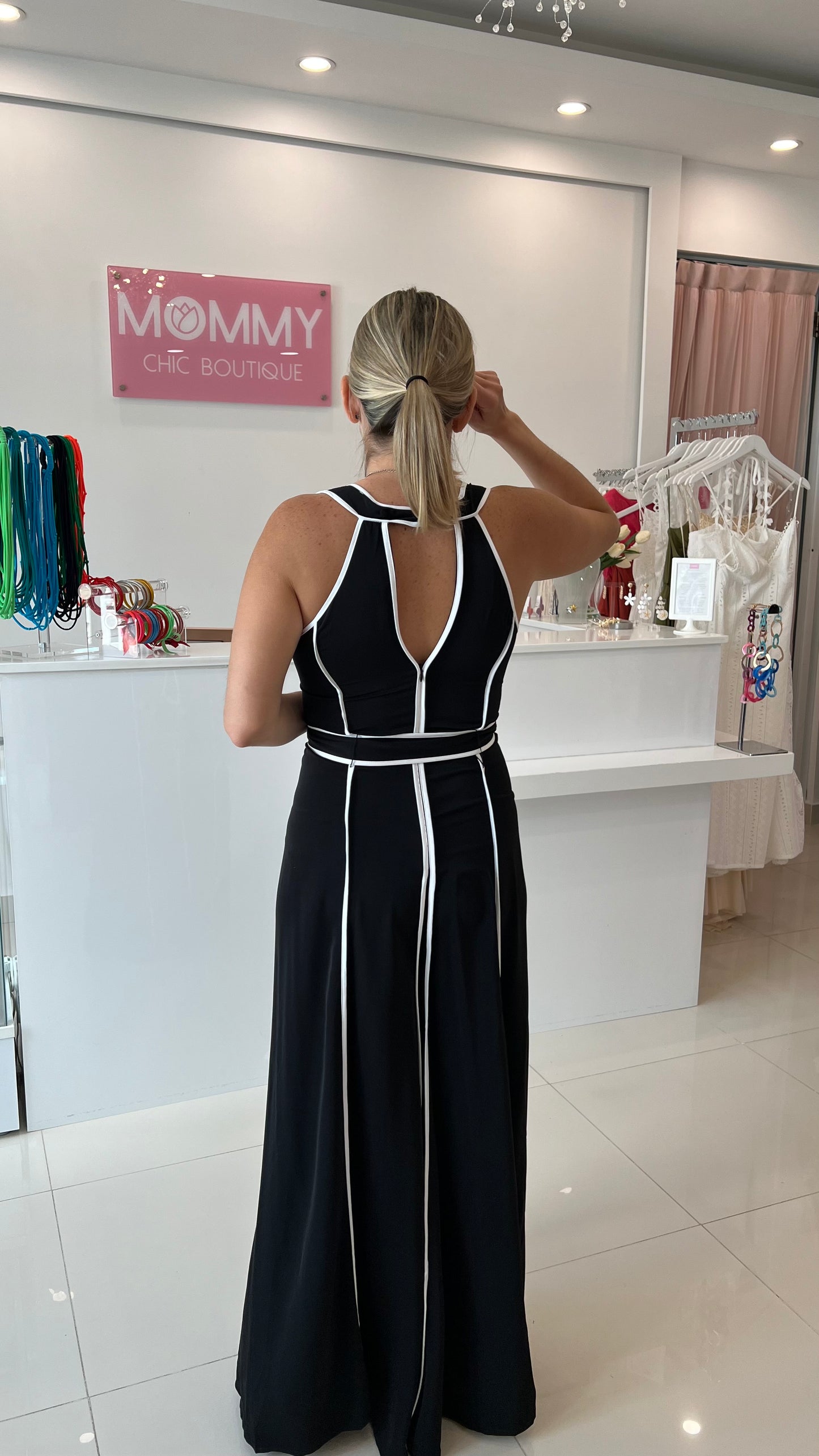 Contrast Halter Jumpsuit Black & White