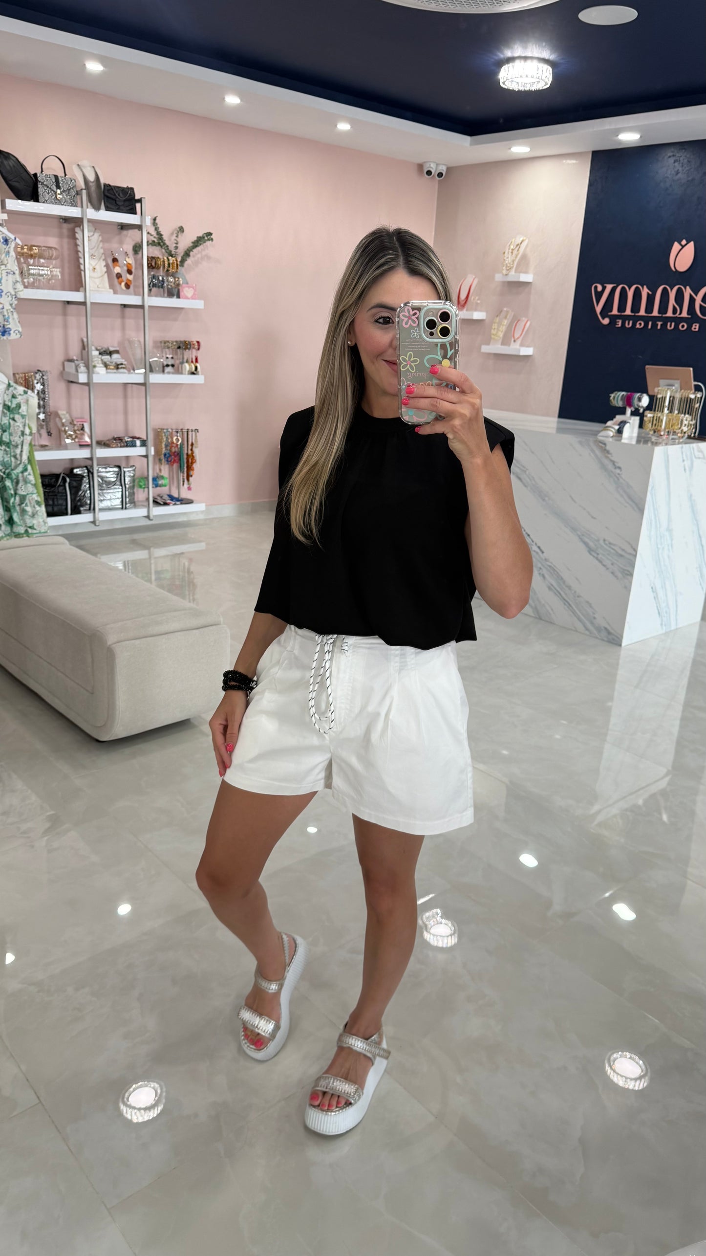 Rope Belt Pleated Short White