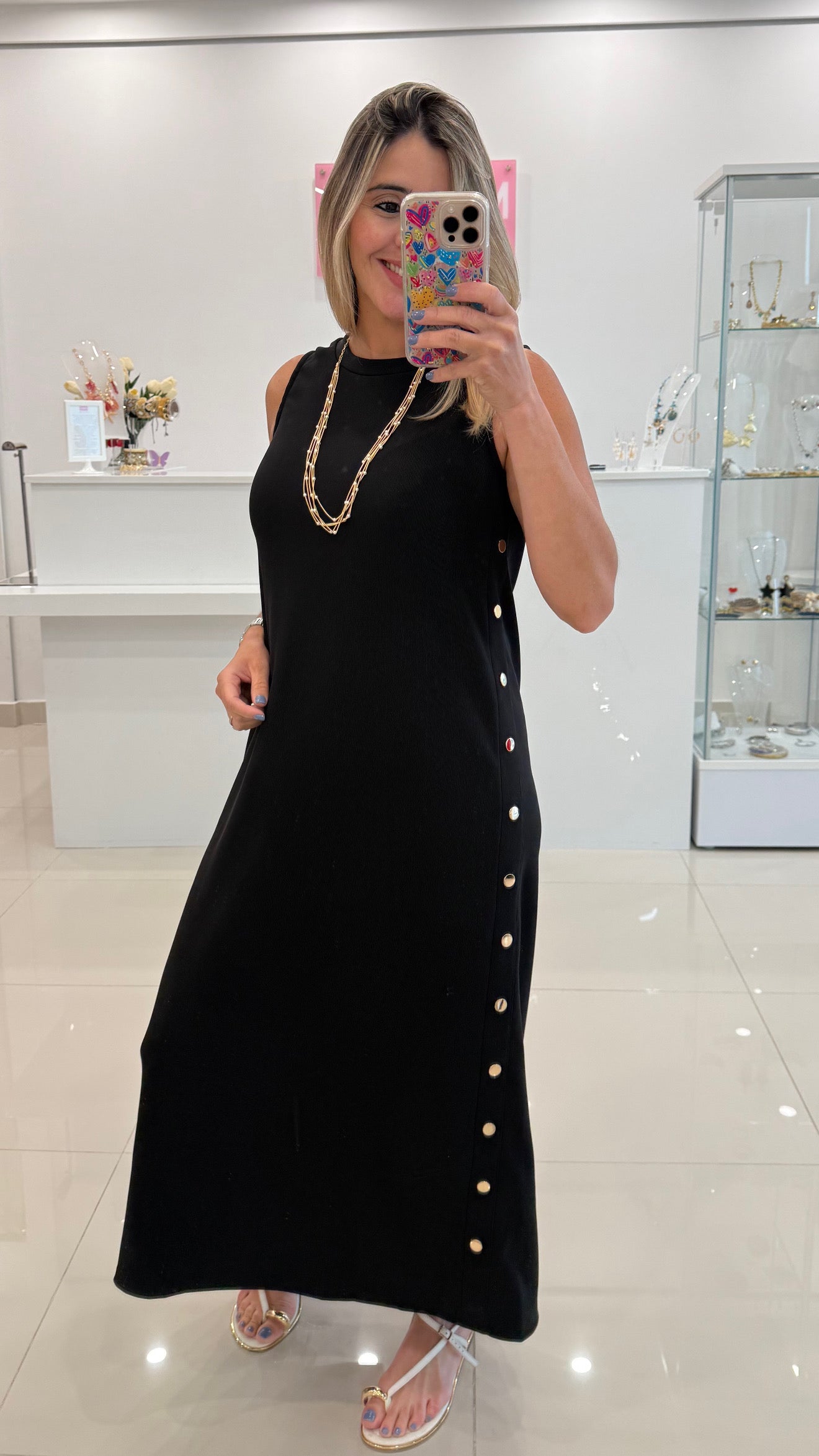 Button Sides Maxi Dress Black