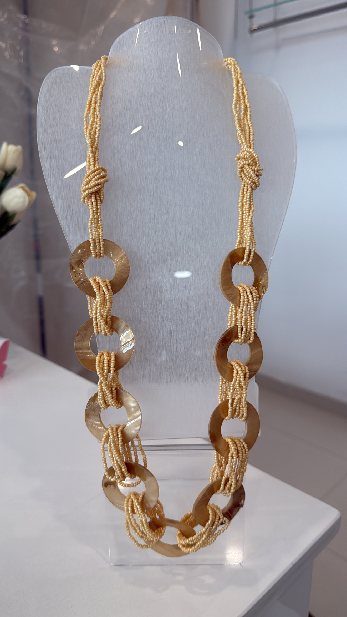 Beaded Long Necklace Ivory