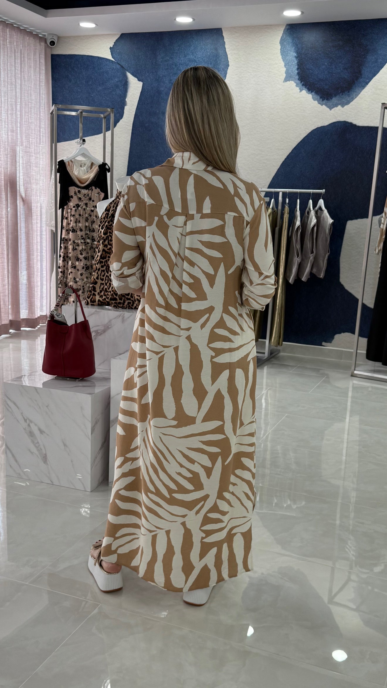 Leaf Button Down Maxi Dress Taupe