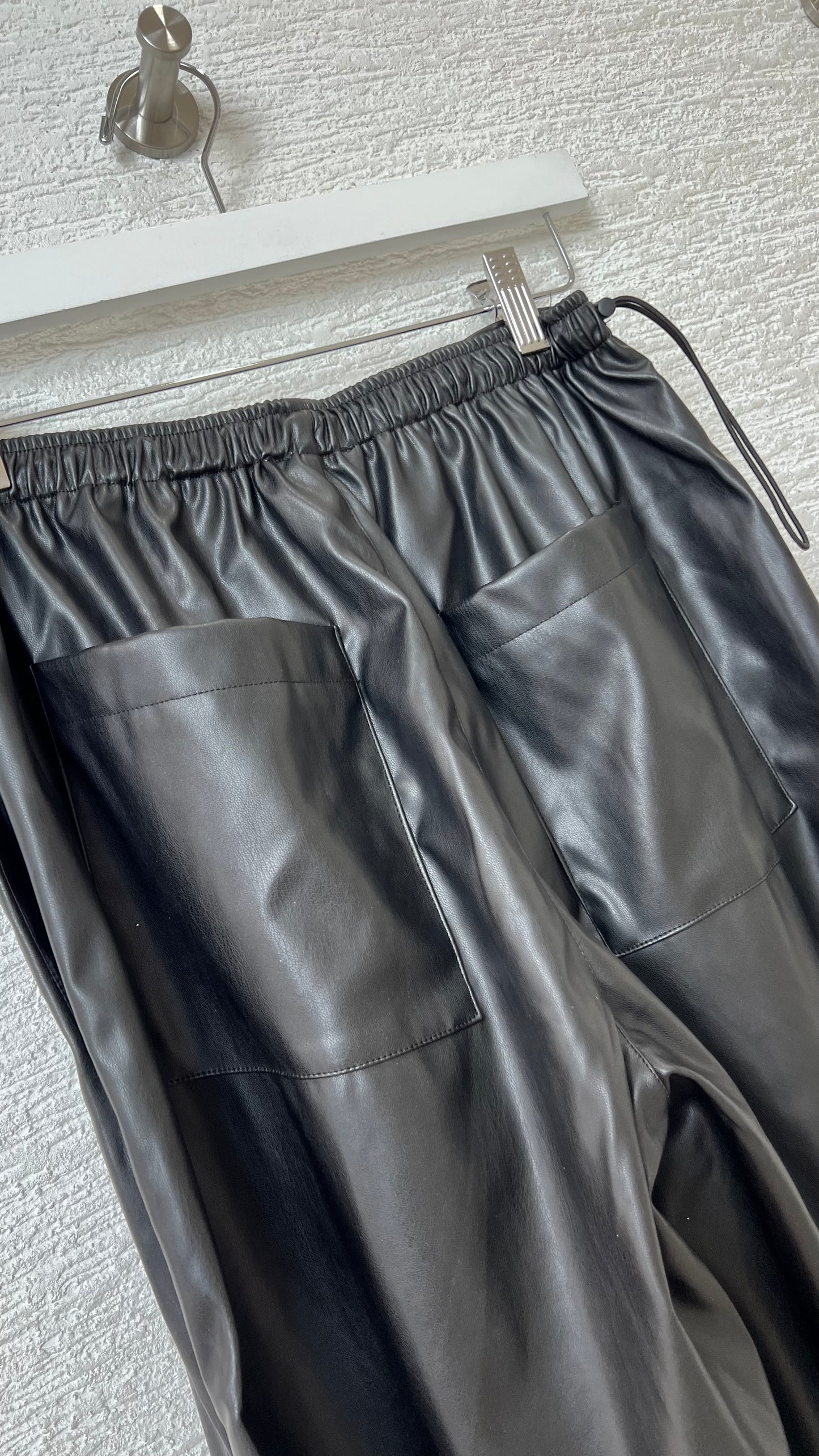 Drawstring Leather Pant - Black