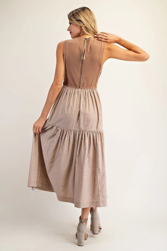 Midi Dress Stripped White & Coco