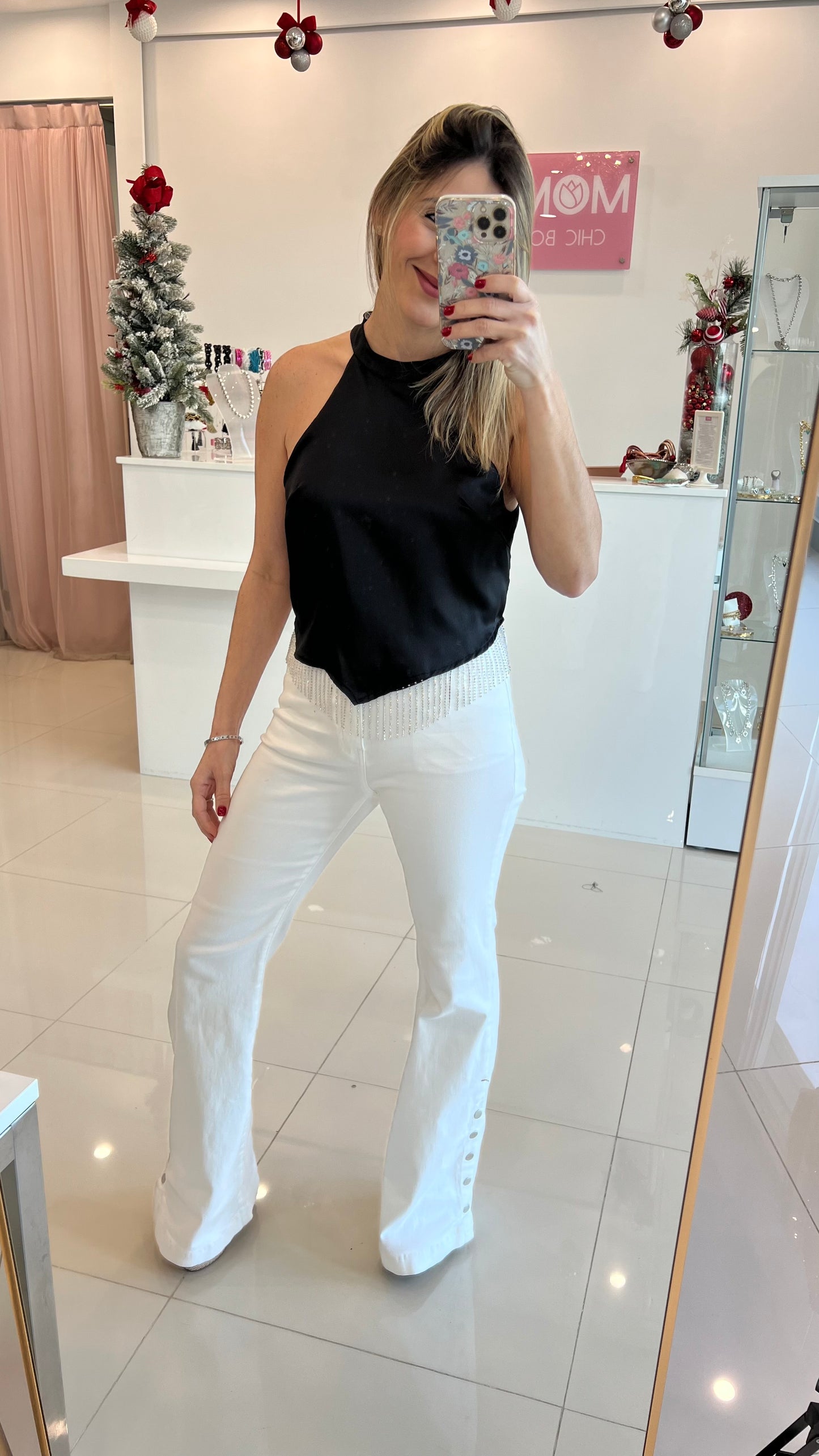 Halter Satin Top Black