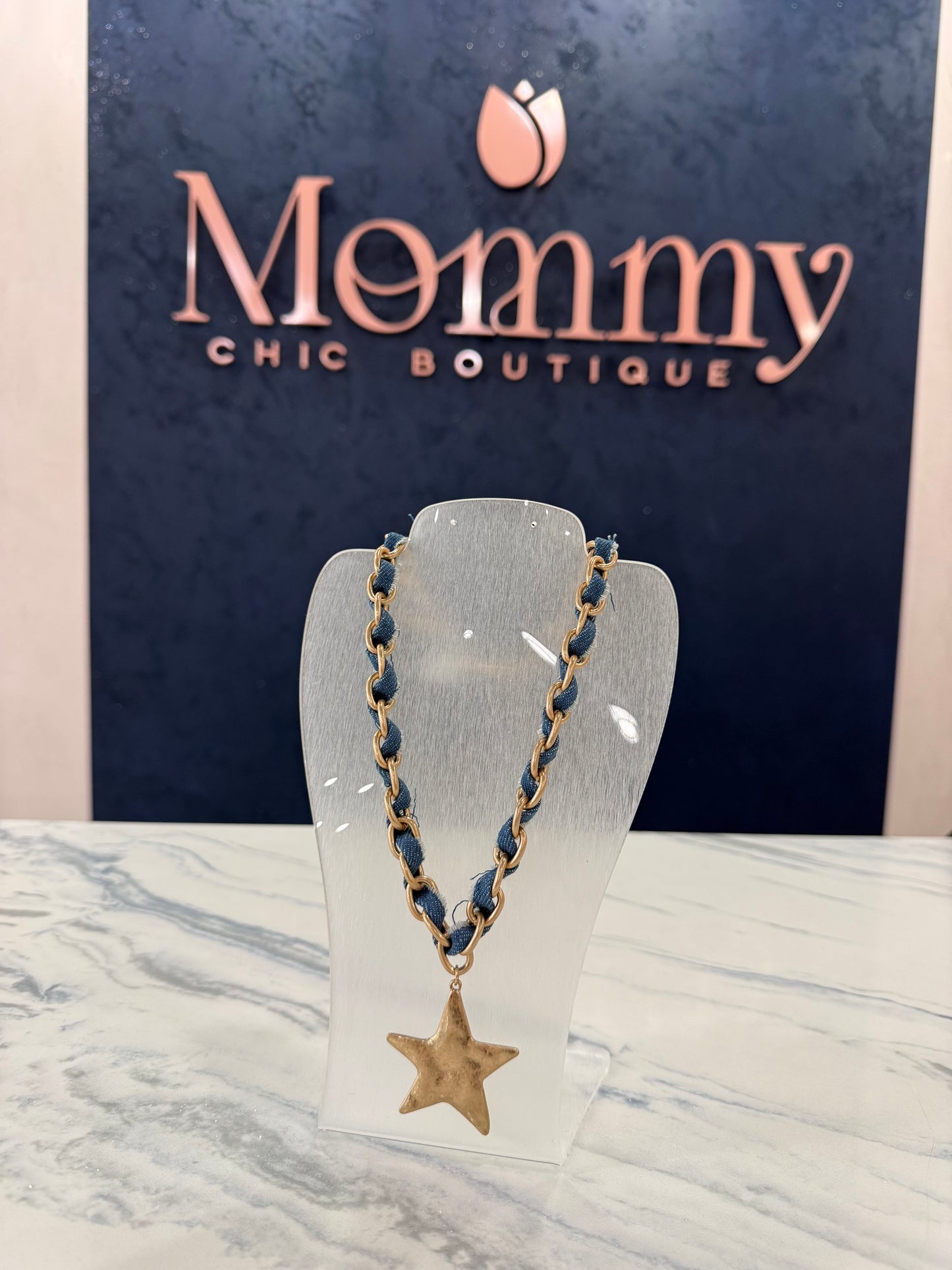 Vintage Chain & Denim Star Necklace