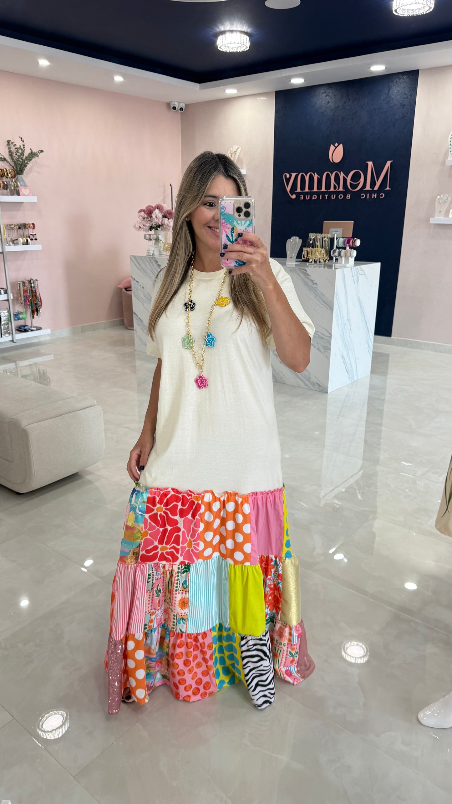 Colombia Shirt Dress Cream / Print Mix