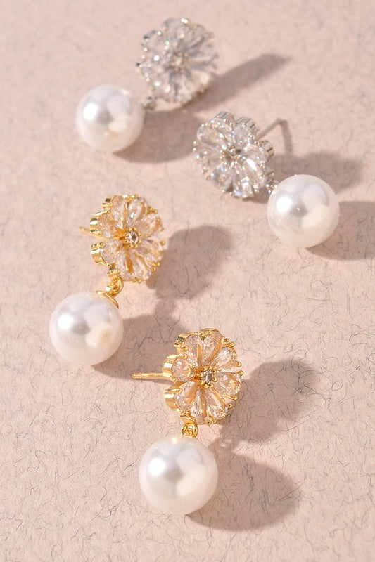 Dipped Flower Crystal / Pearl Earrings