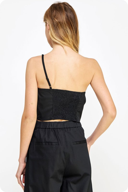 One Shoulder Bow Crop Top & Pant Black