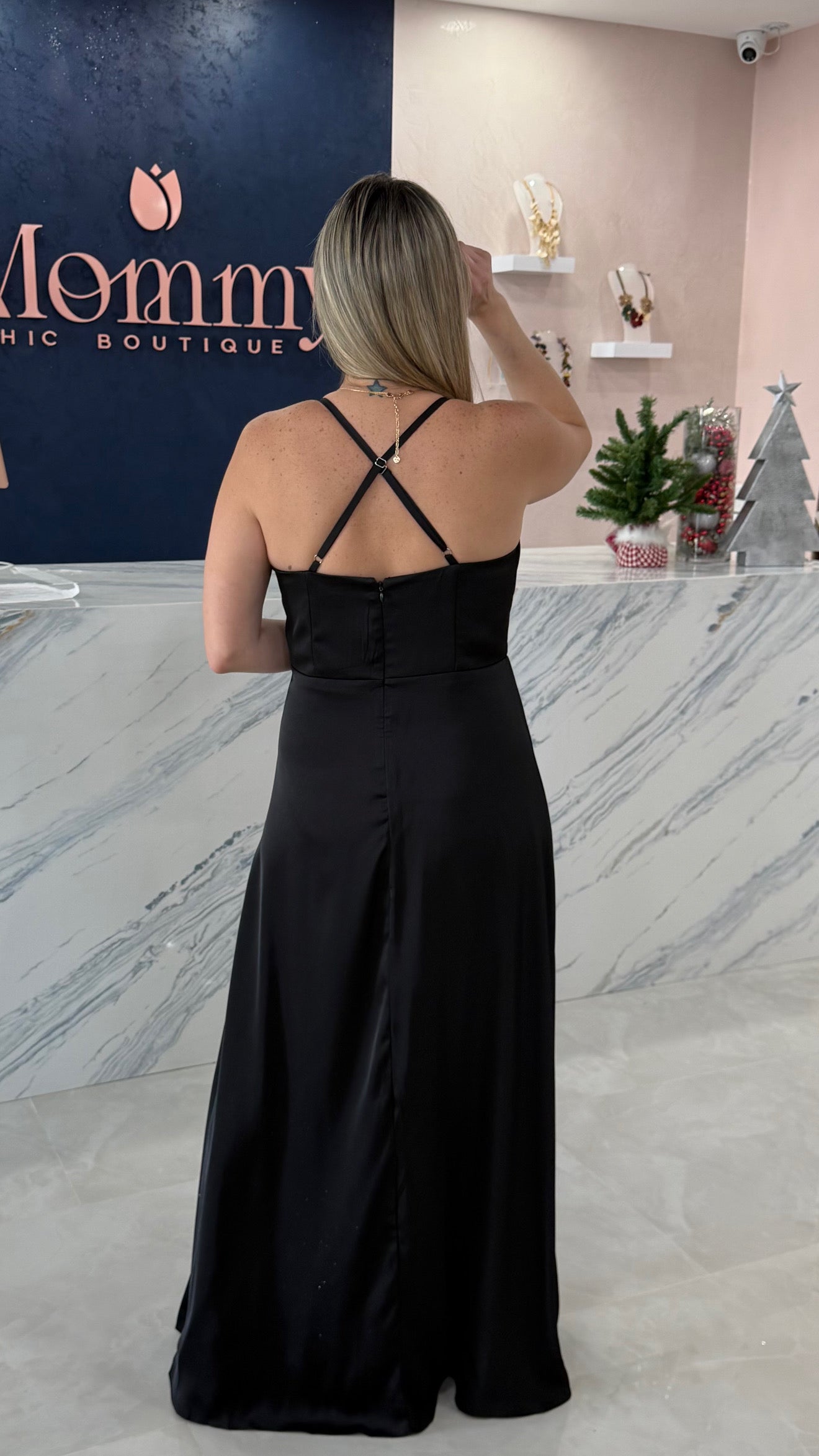 Satin Maxi Dress Black