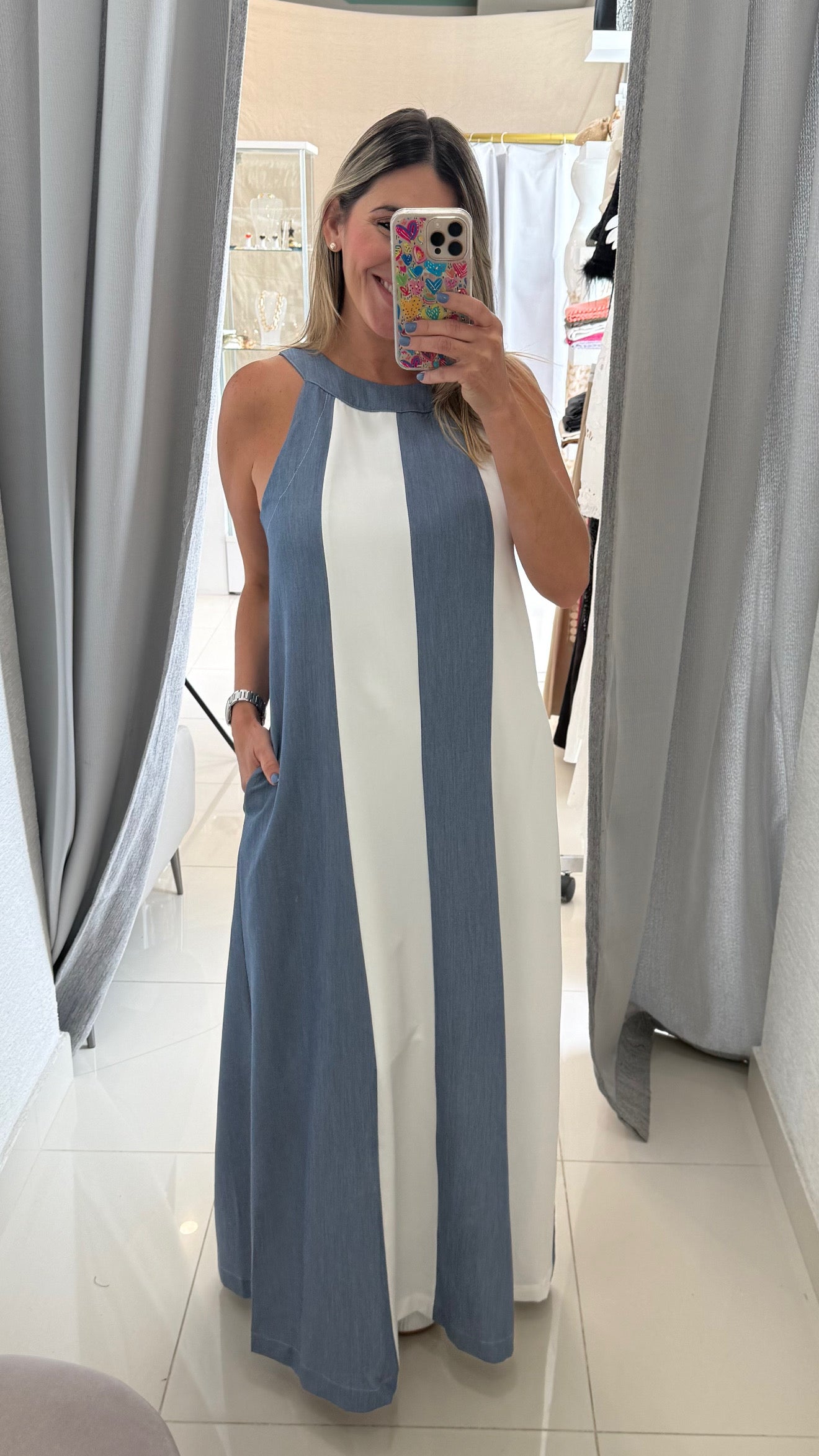 Halter Neck Maxi Dress Denim