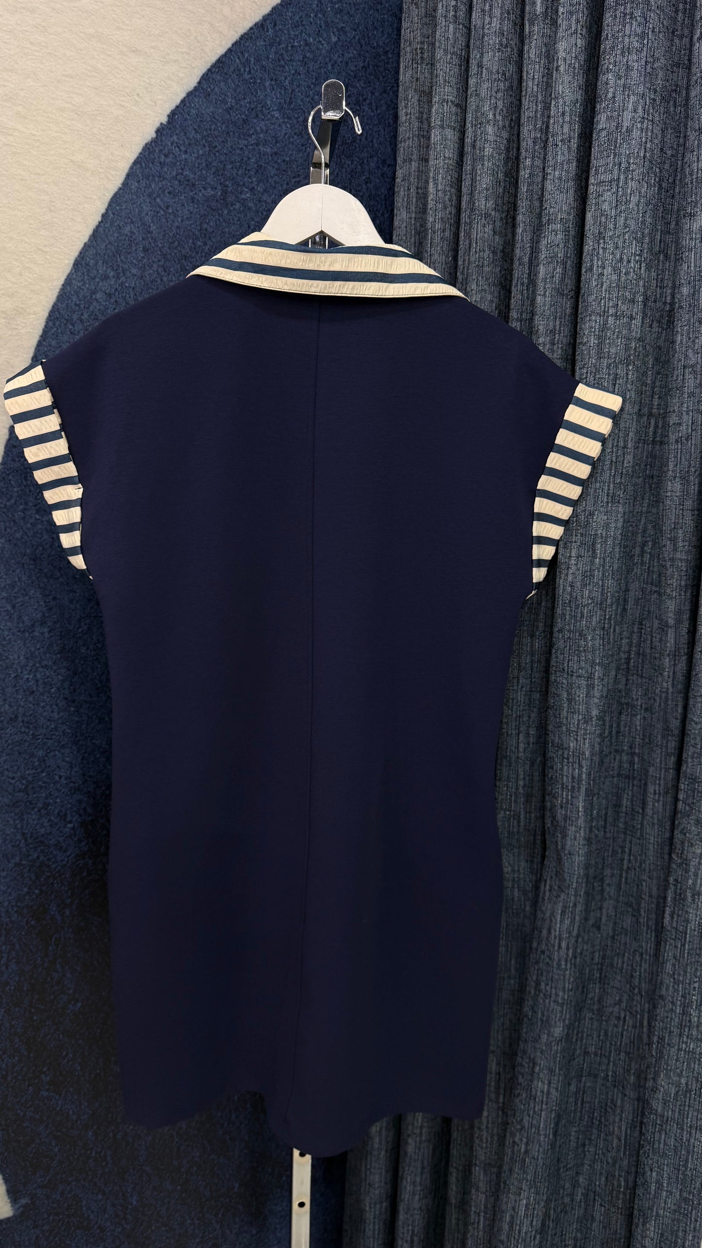 Knit Contrast Dress Navy