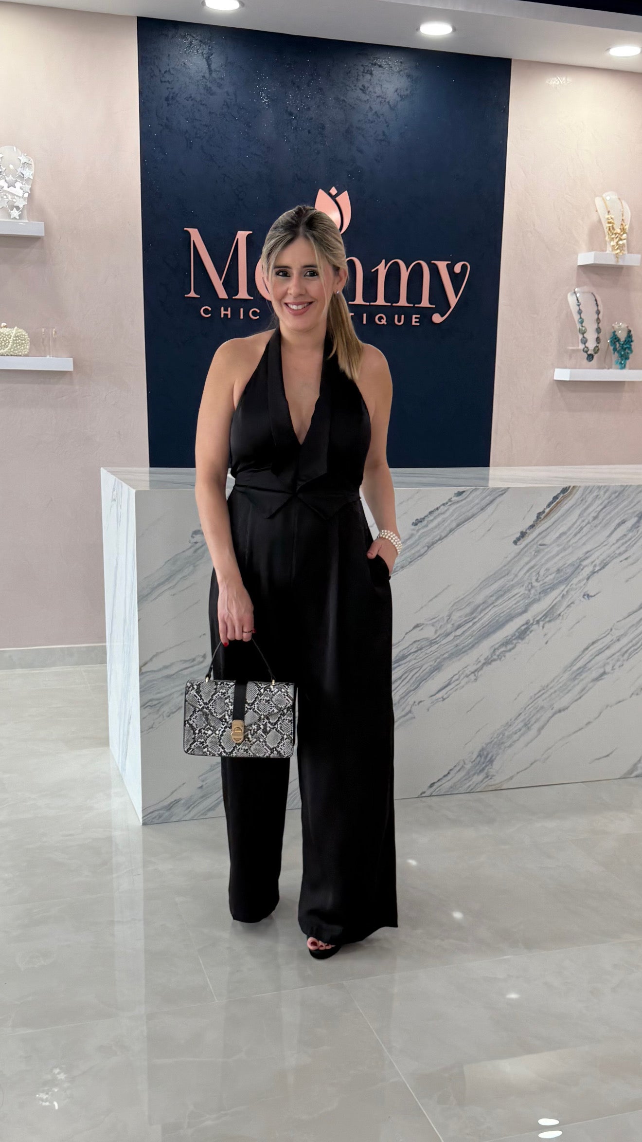 Halter Satin Vest Jumpsuit BLk