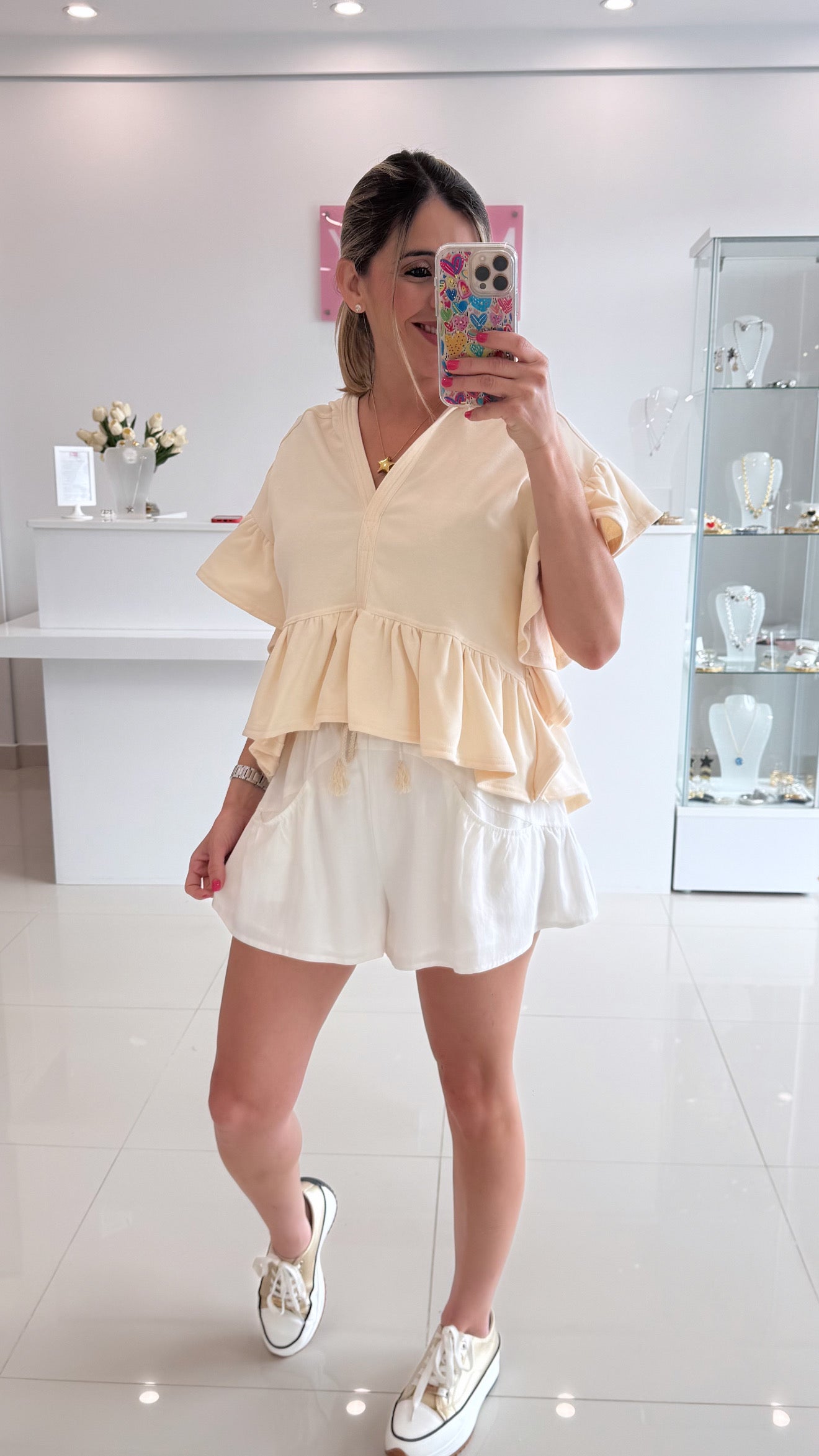 Ruffle Flare Linen Short White