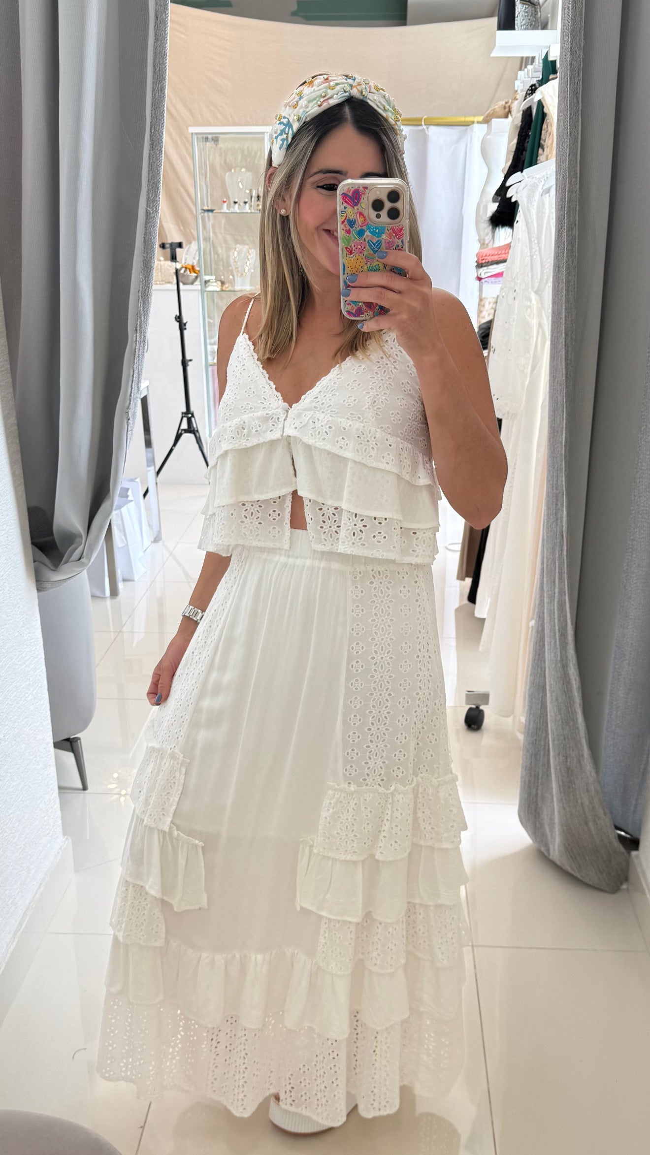 Eyelet Maxi Skirt White