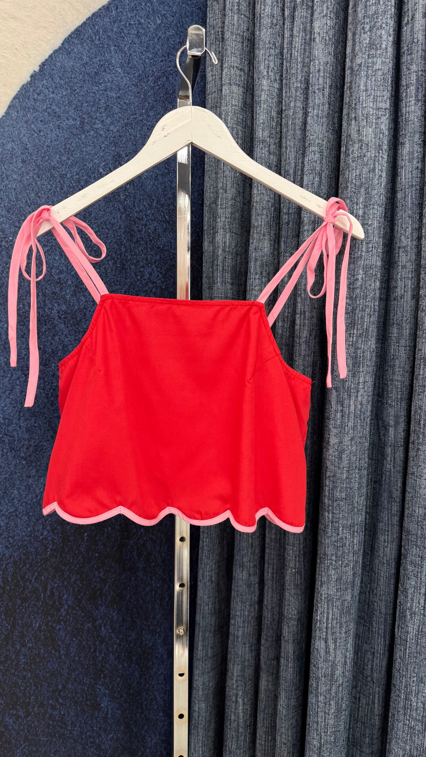 Scallop Top & Midi Skirt Set Red