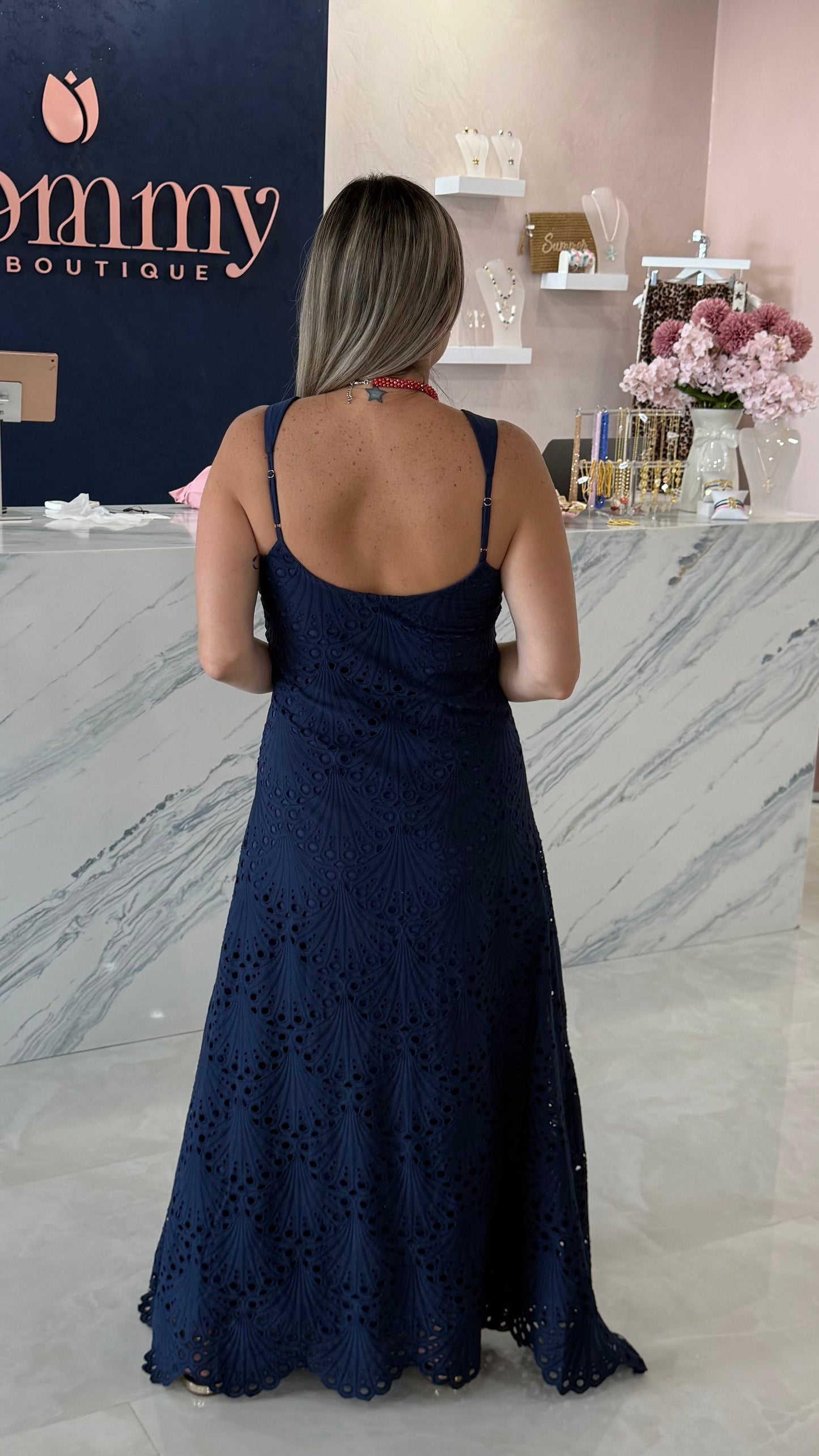 Embroidery Maxi Dress Navy