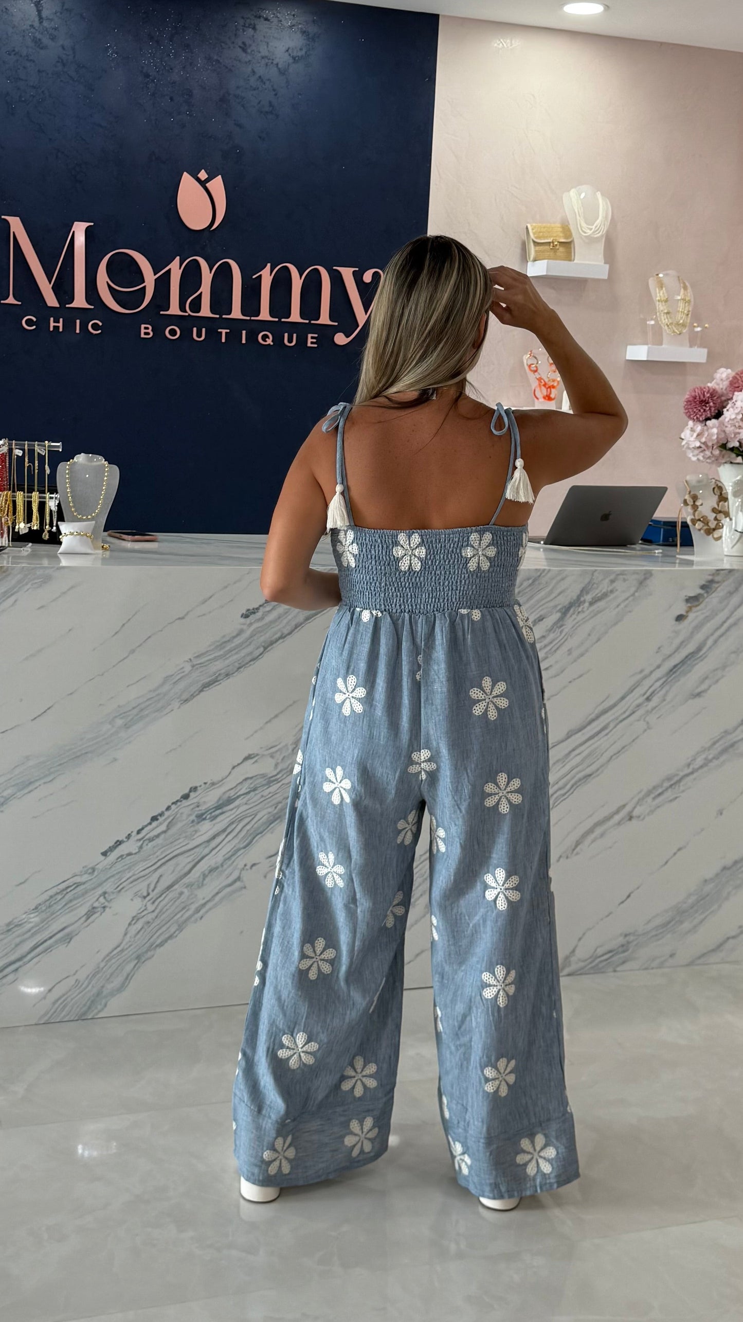 Embroidered Denim Lightweight Jumpsuit