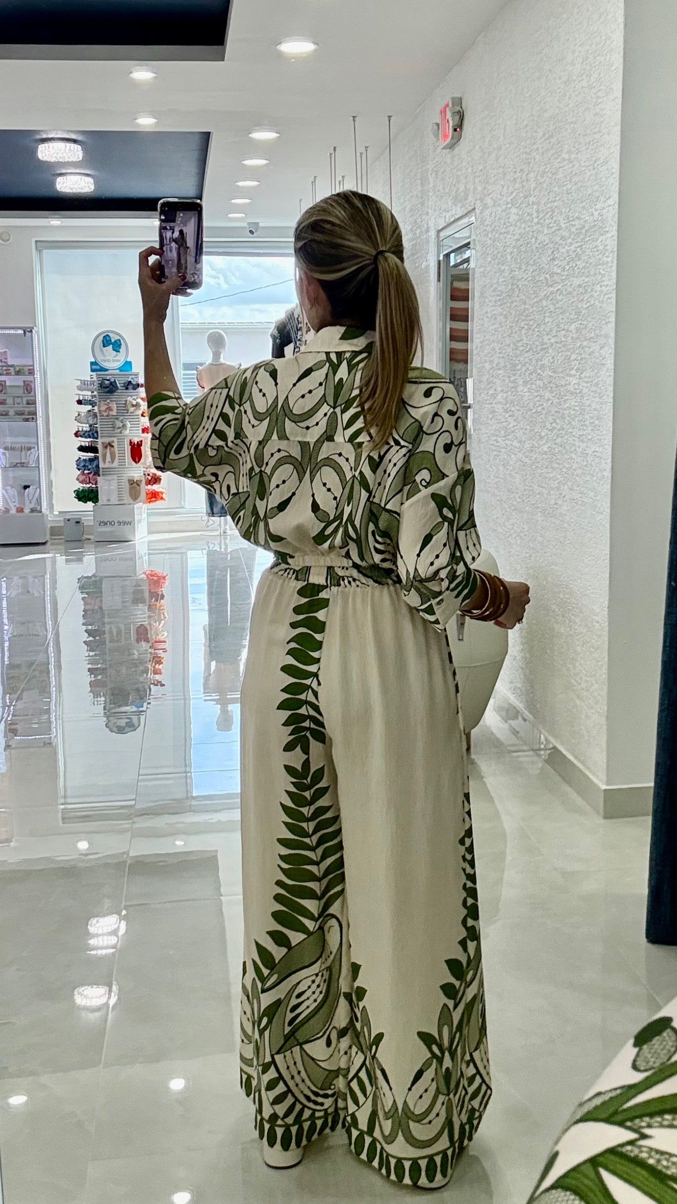 Printed 3/4 Top & Pant Set Ivory Green