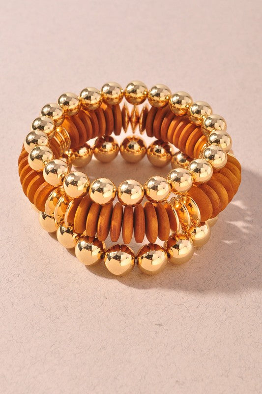 Wood & Bead Elastic Bracelet