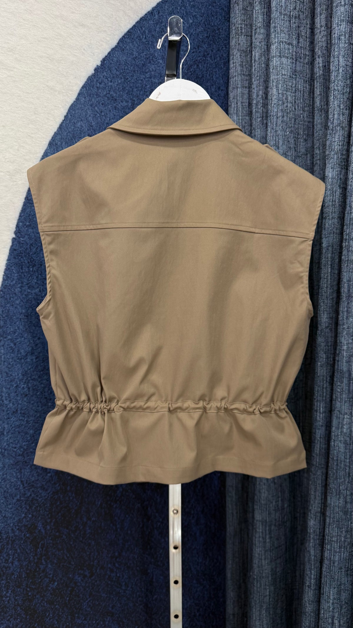 Drawstring Zip Up Top Vest Taupe
