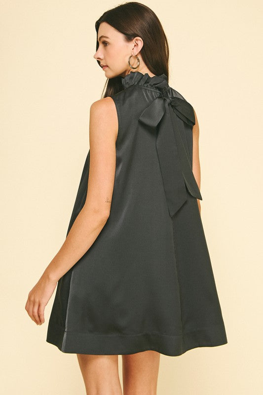 Ruffle Neck Sleeveless Dress Ash BLK