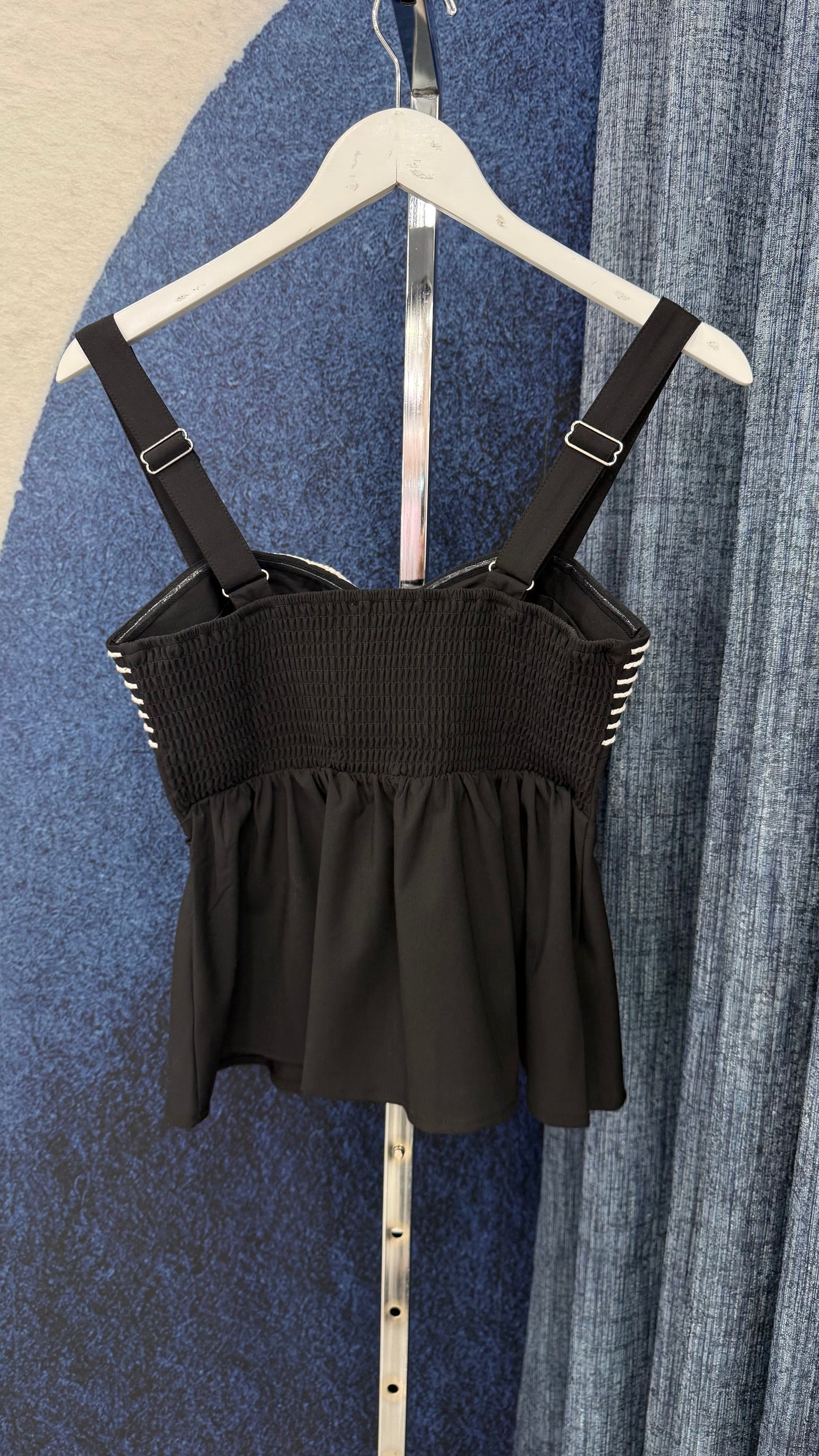 Embroidery Peplum Top Black