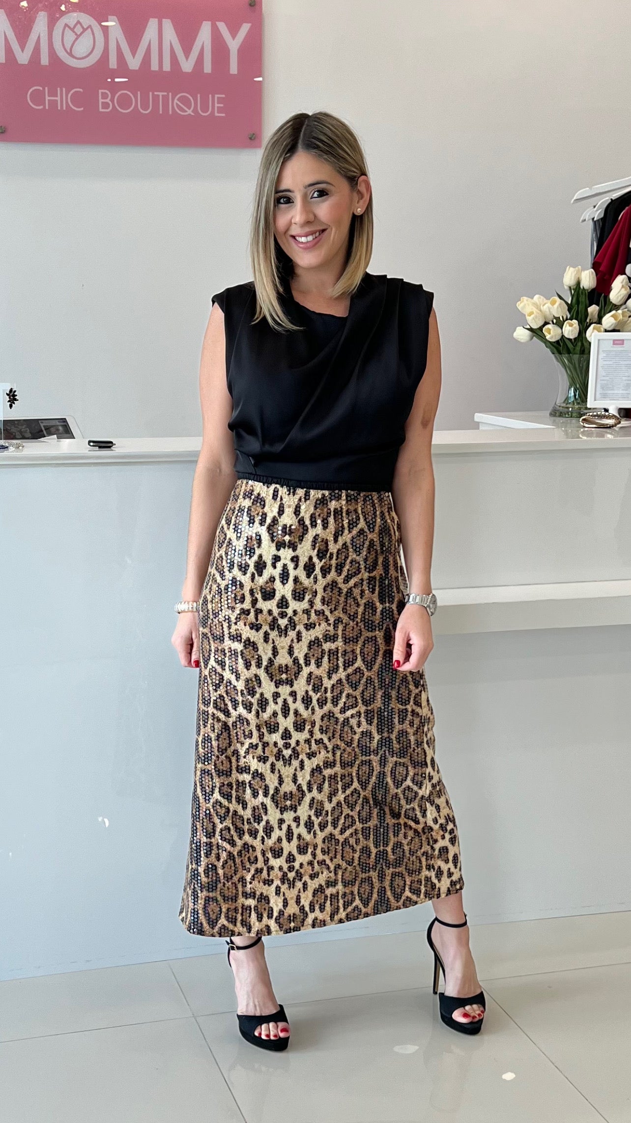 Cowl Neck Satin Top Black