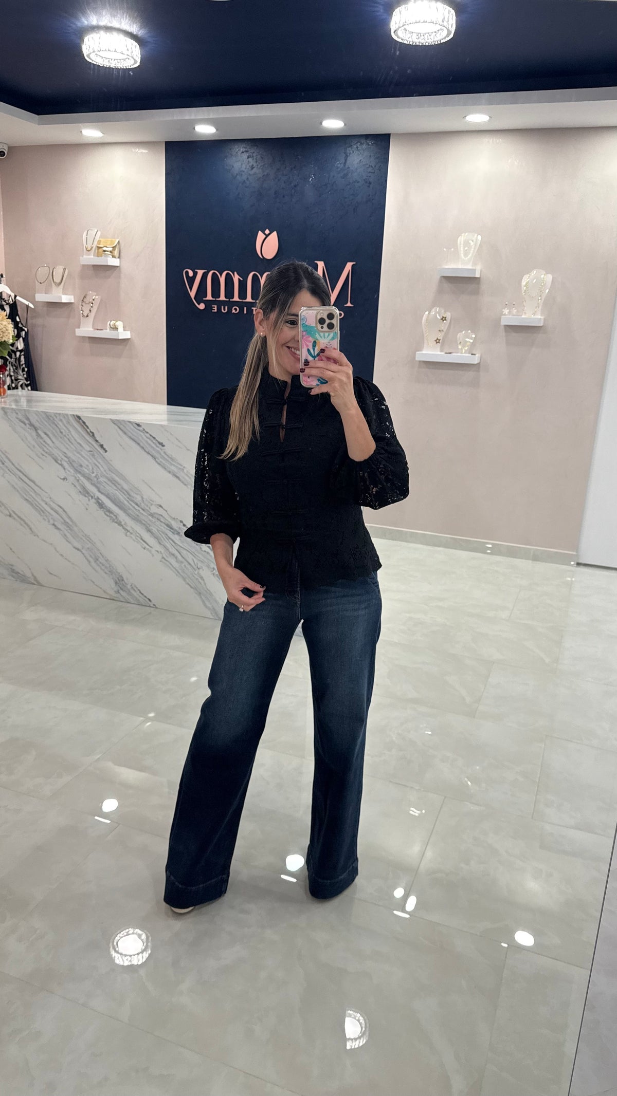 3/4” Sleeve Mandarín Top Black