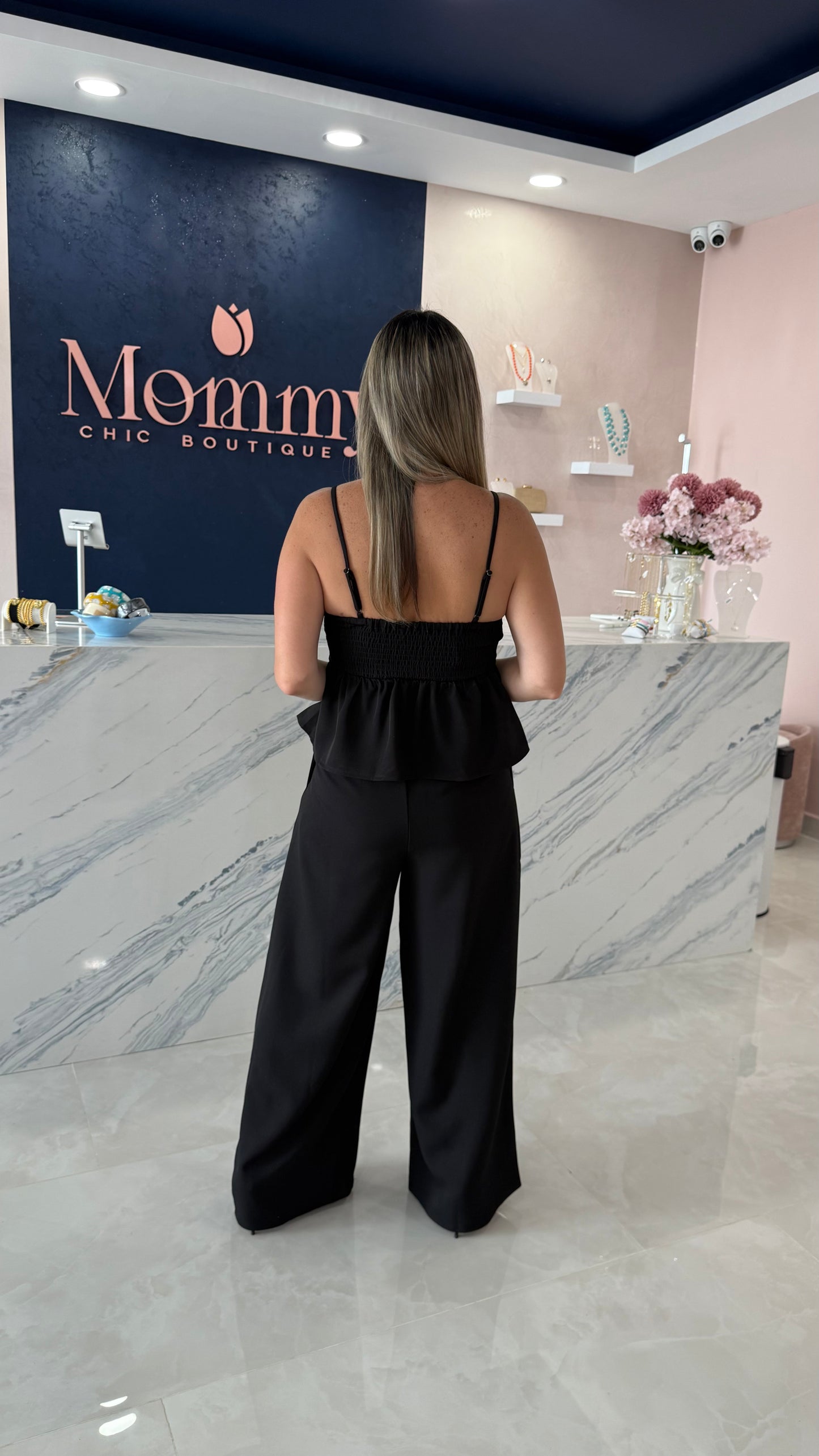 Peplum Top & Pant Set Black