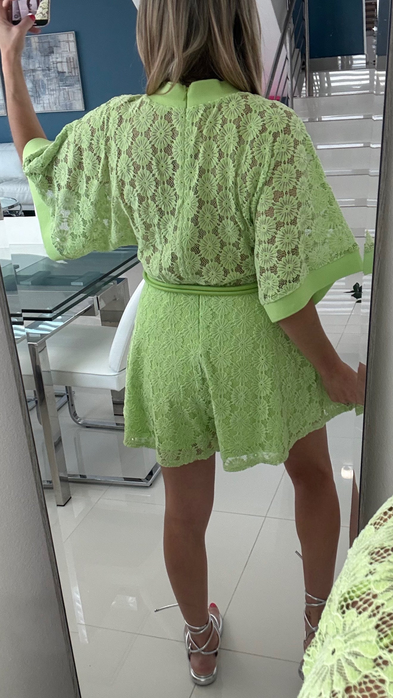 Crochet & Lace Romper Lime