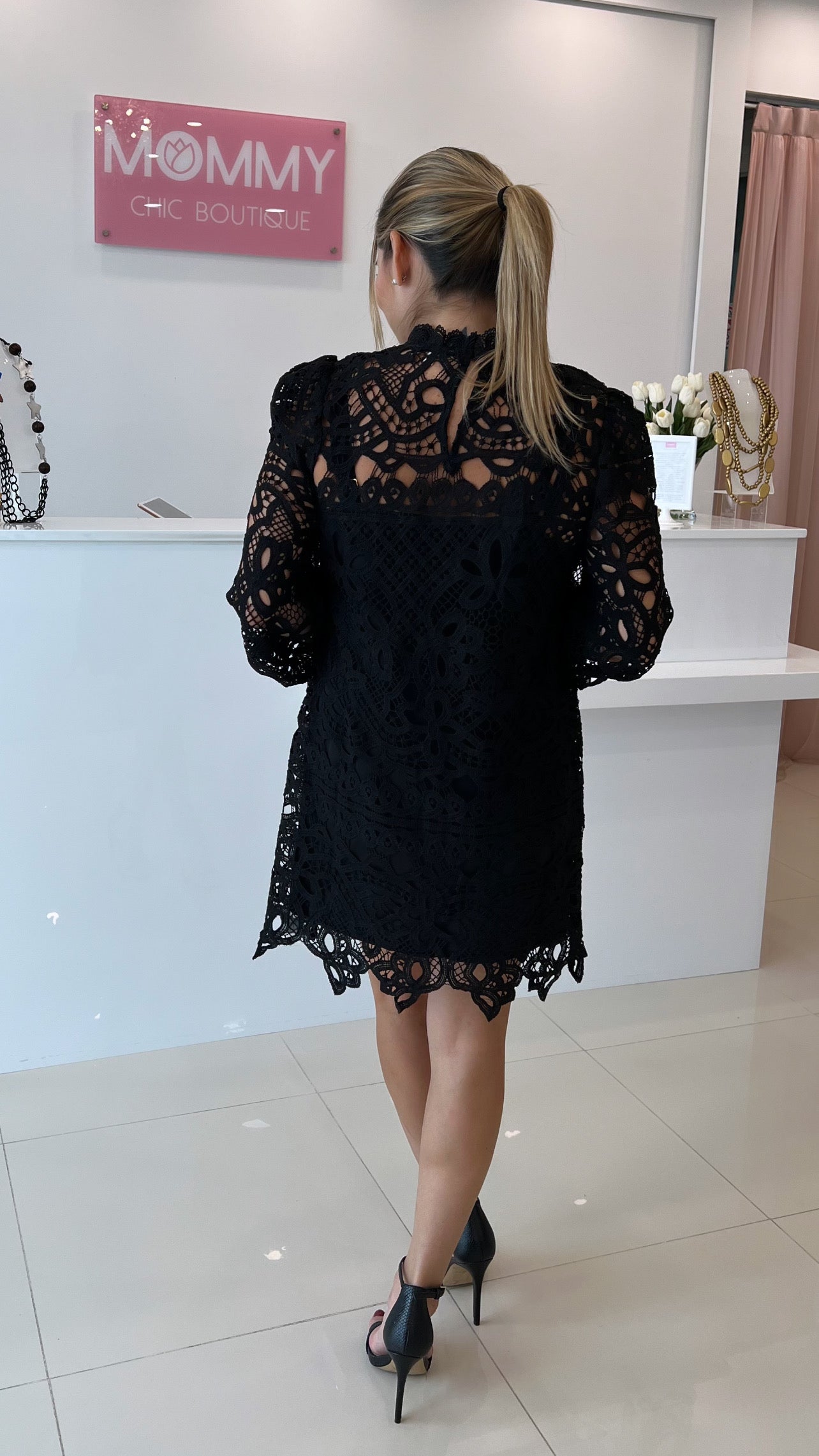 Long Sleeve & High Neck Dress Black