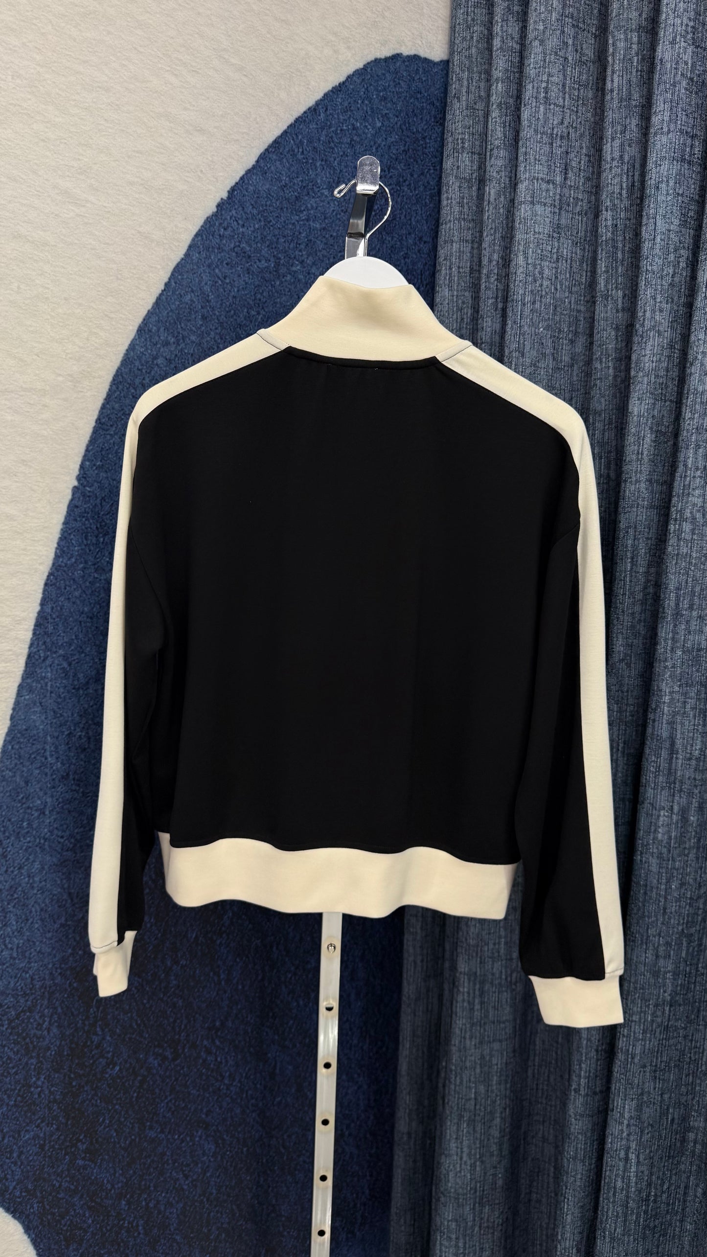 Cloud Knit Contrast Zip Up Jacket Black