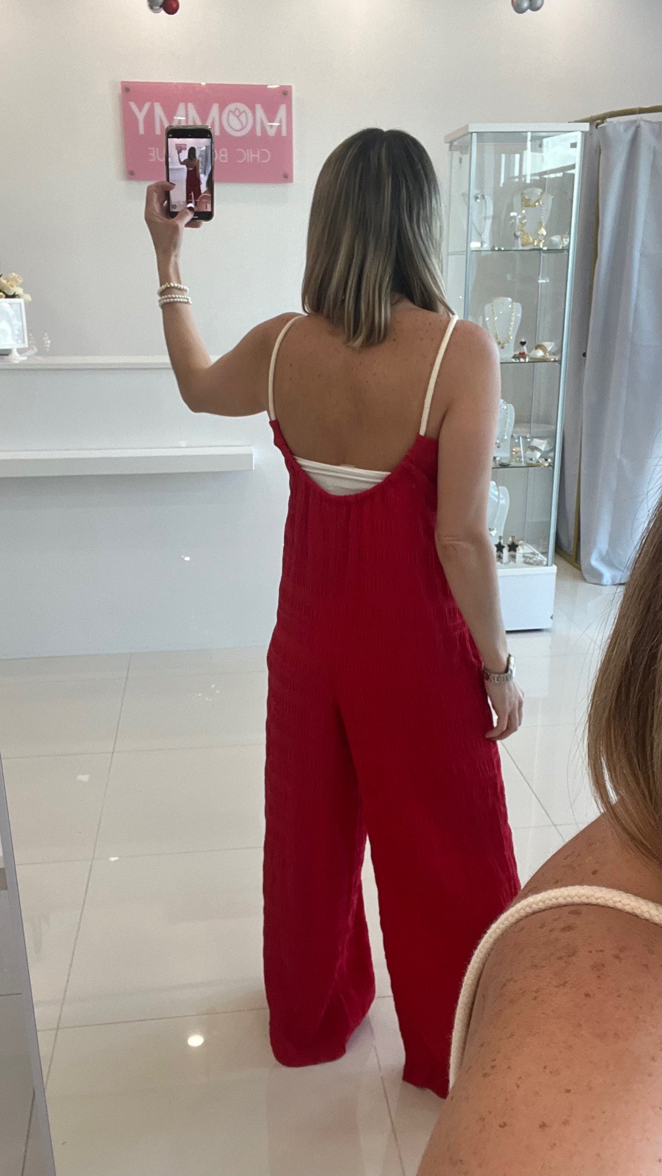 Textured Halter Jumpsuit Red