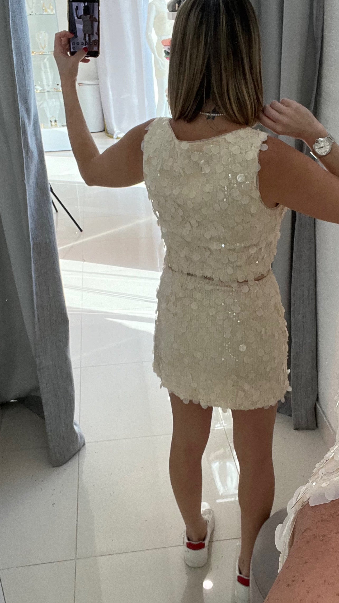 Sequins Top & Skirt Set Ivory