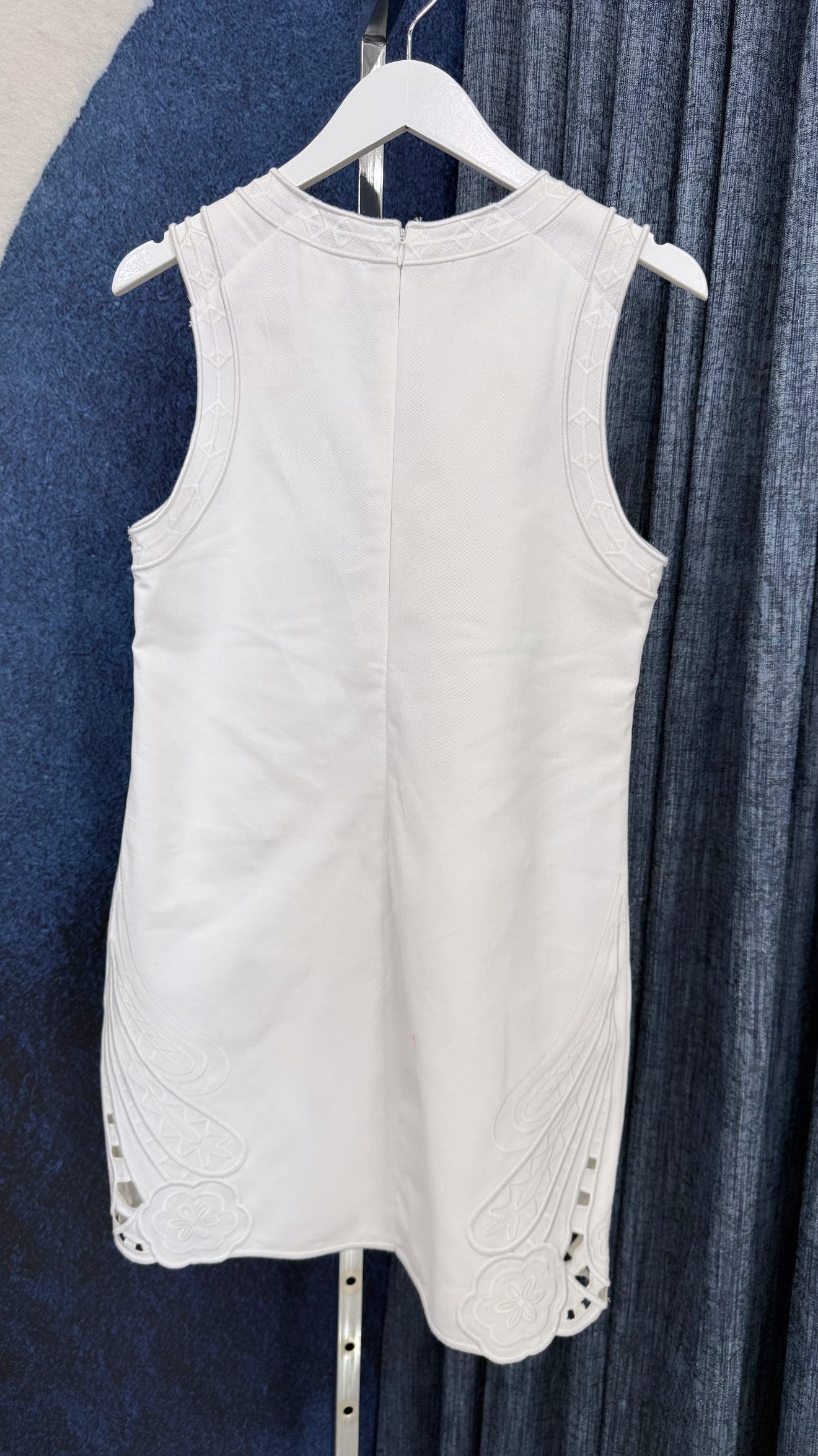 Embroidered Denim Dress White