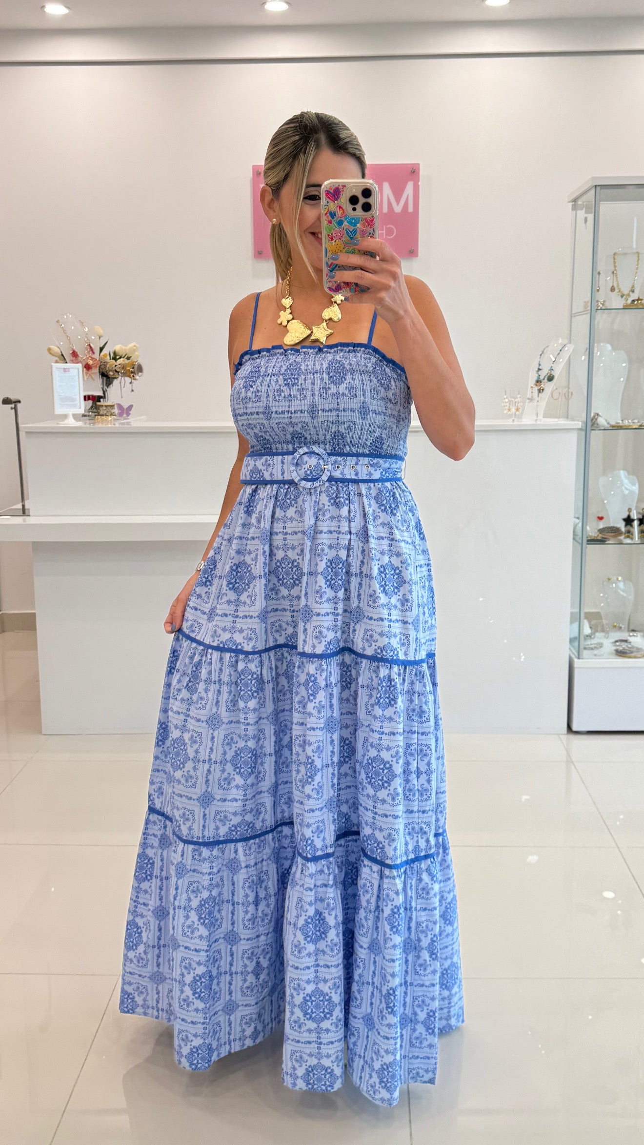 Printed Maxi Dress Blue