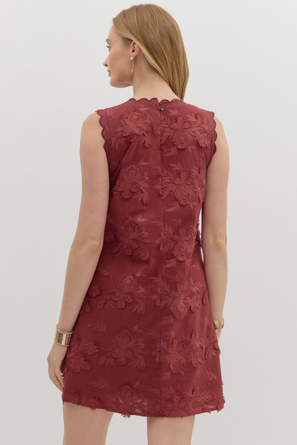 Embroidery Flower Dress Burgundy