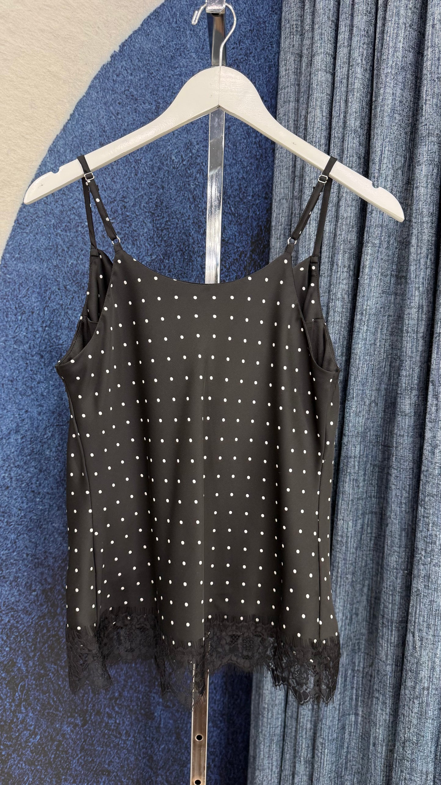 Polka Dots Satin Top Black